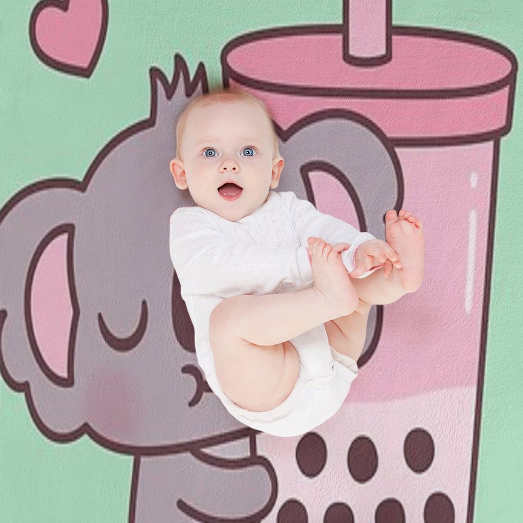 Cute Koala Loves Strawberry Bubble Tea Sustainable Throw Blanket