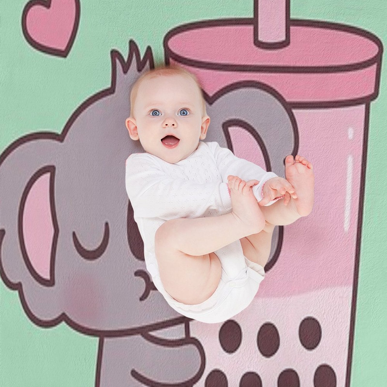 Cute Koala Loves Strawberry Bubble Tea Sustainable Throw Blanket