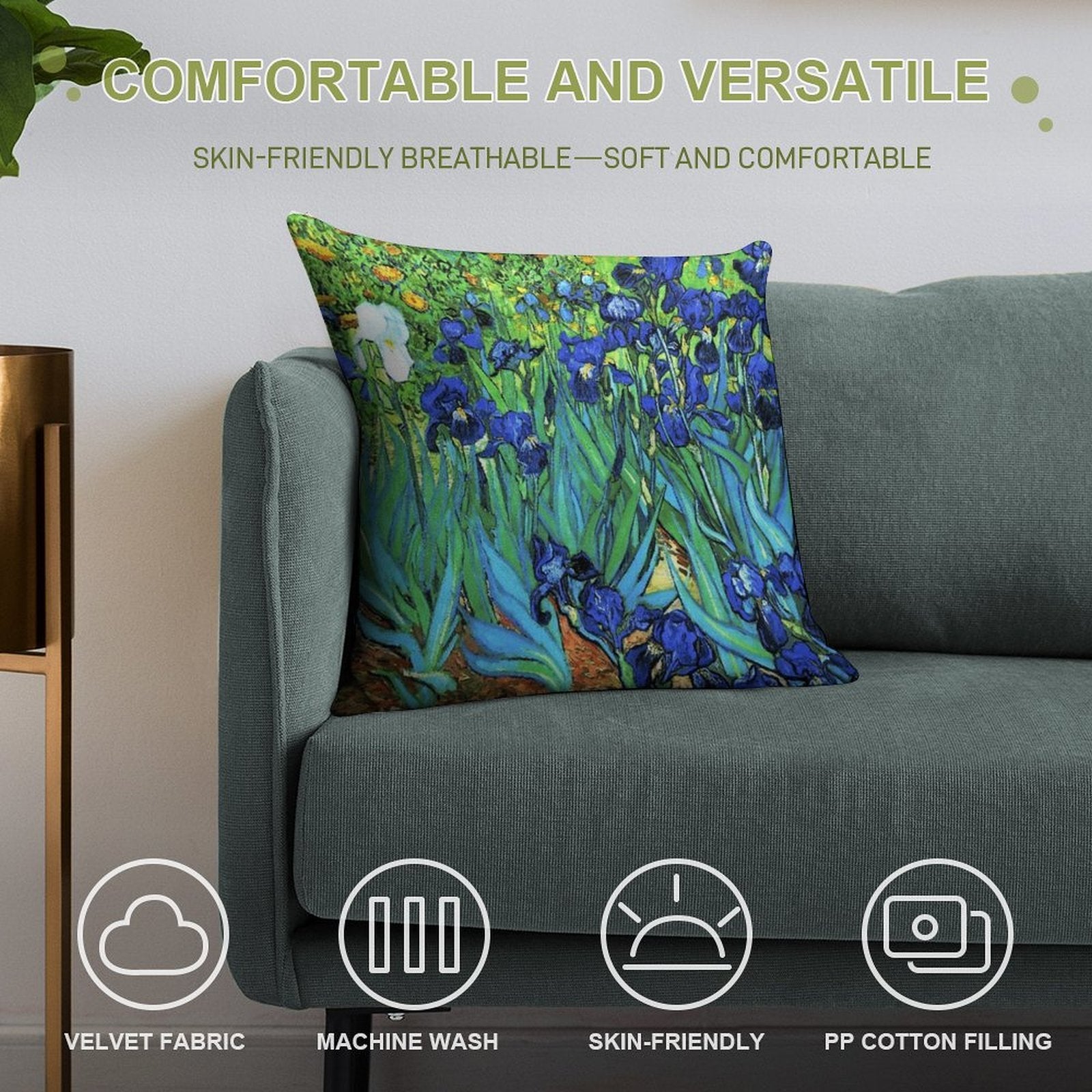 Van Gogh HDR Garden Irises Soft Gift Ready Throw Pillow