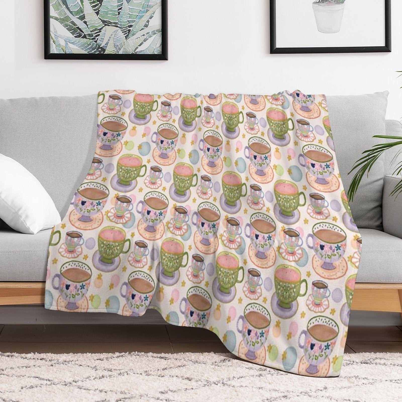 Fancy A Cup of Tea Watercolour Pattern Travel-friendly Throw Blanket