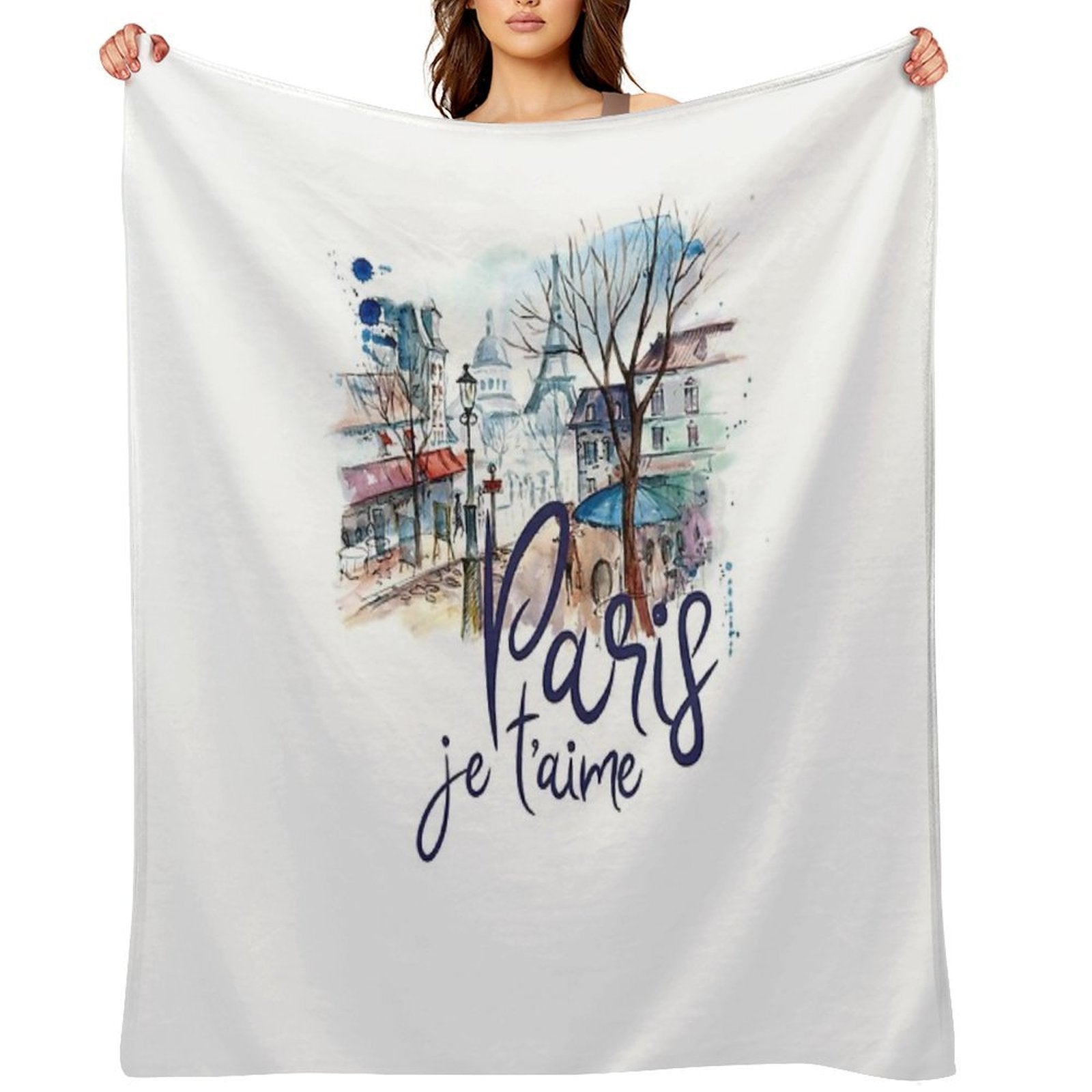 Paris Je T'aime Watercolor Calligraphy Art - France Souvenir Gifts Shrink-resistant Throw Blanket