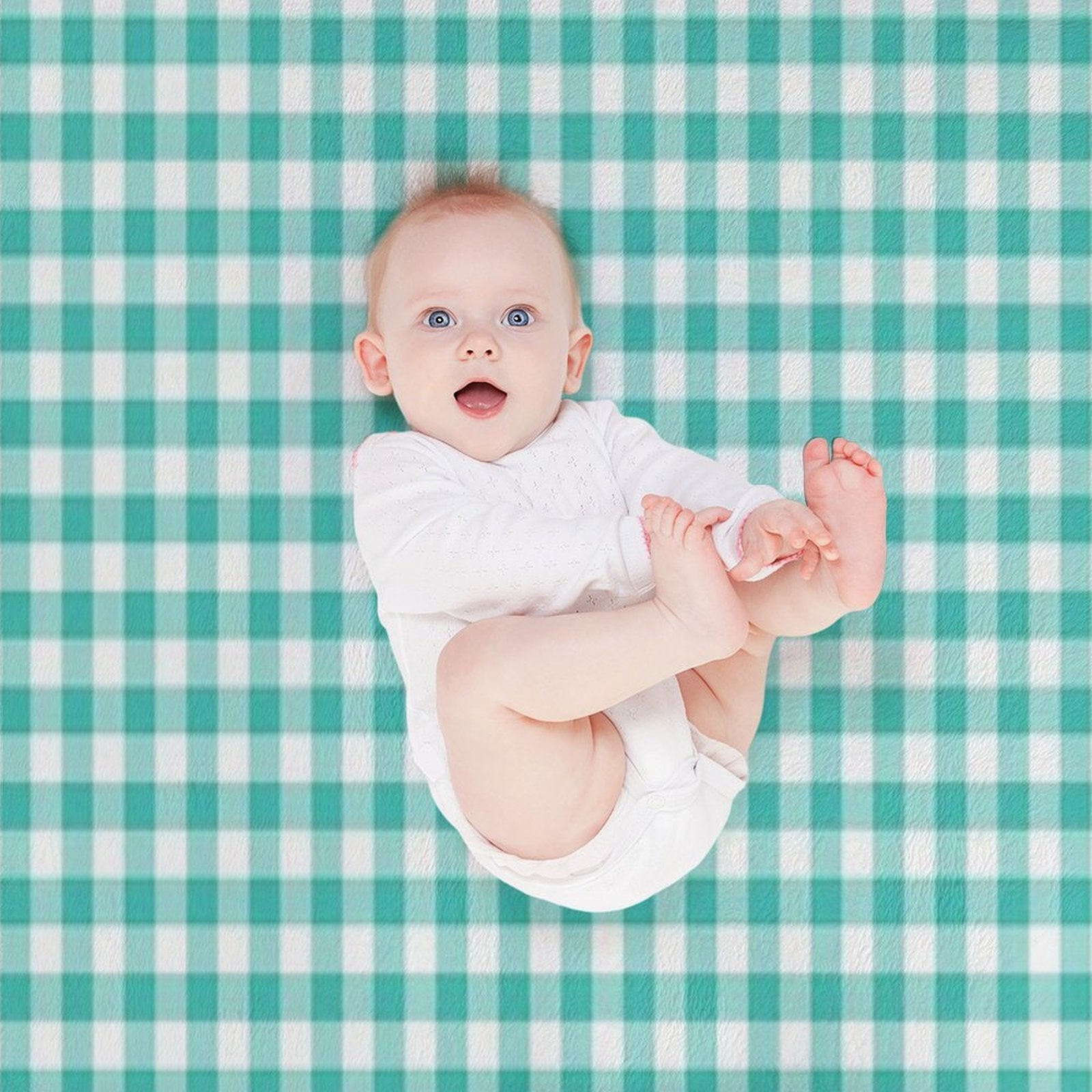 Teal Gingham Checkered Pattern Design Anti-pilling Throw Blanket