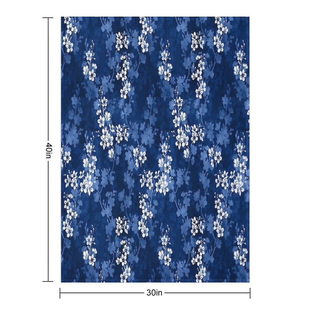 Sakura Blossom in Deep Blue Velvety-soft Throw Blanket