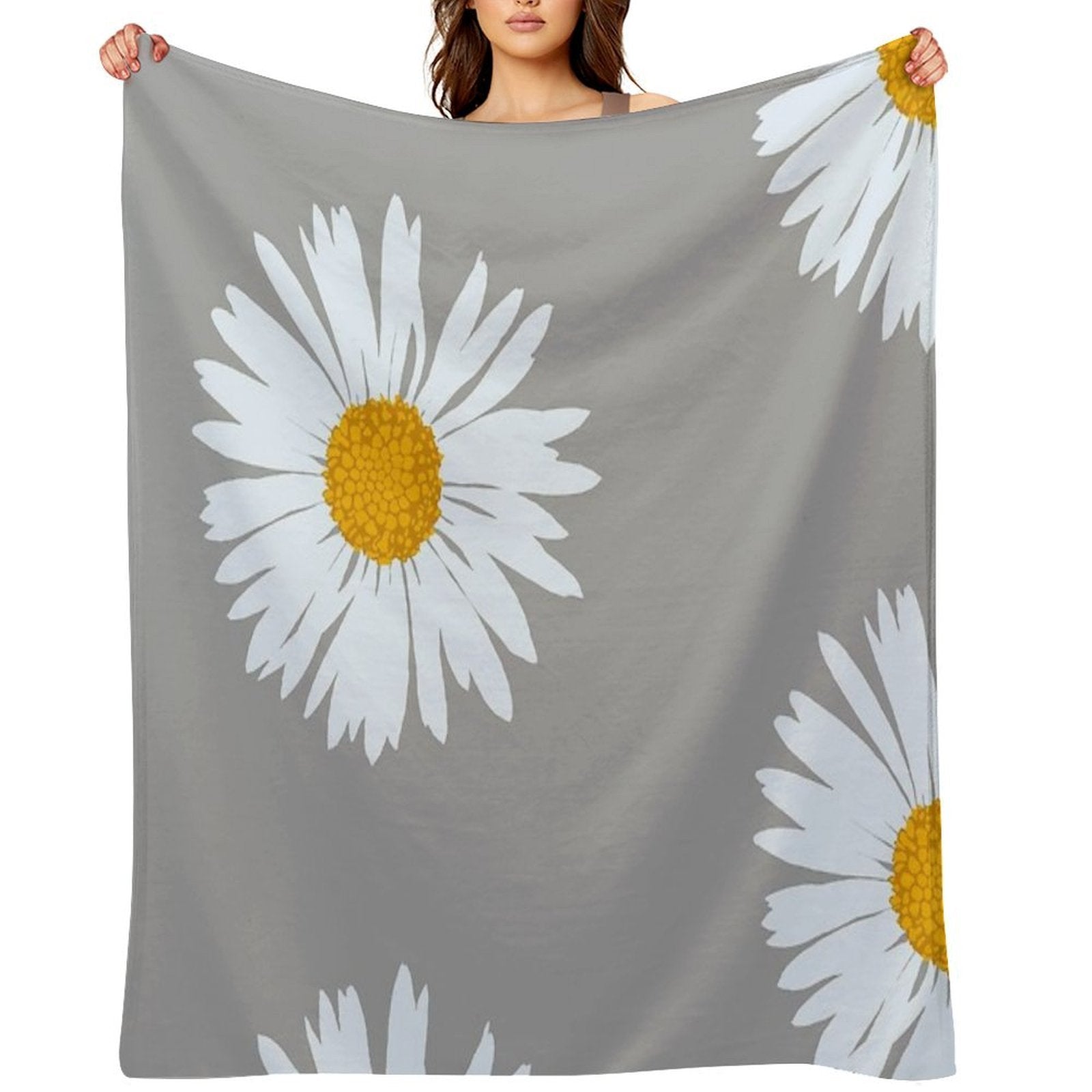 Hand-painted Daisy Blossom - Botanical Illustration Bellis Perennis Compact Throw Blanket