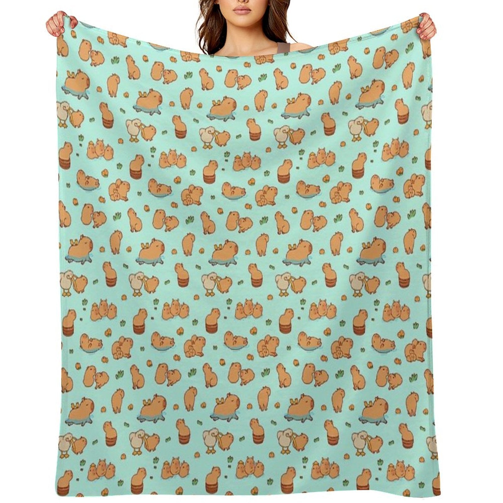 Cute Capybara Art, Illustration Seamless Pattern Gift-ready Throw Blanket