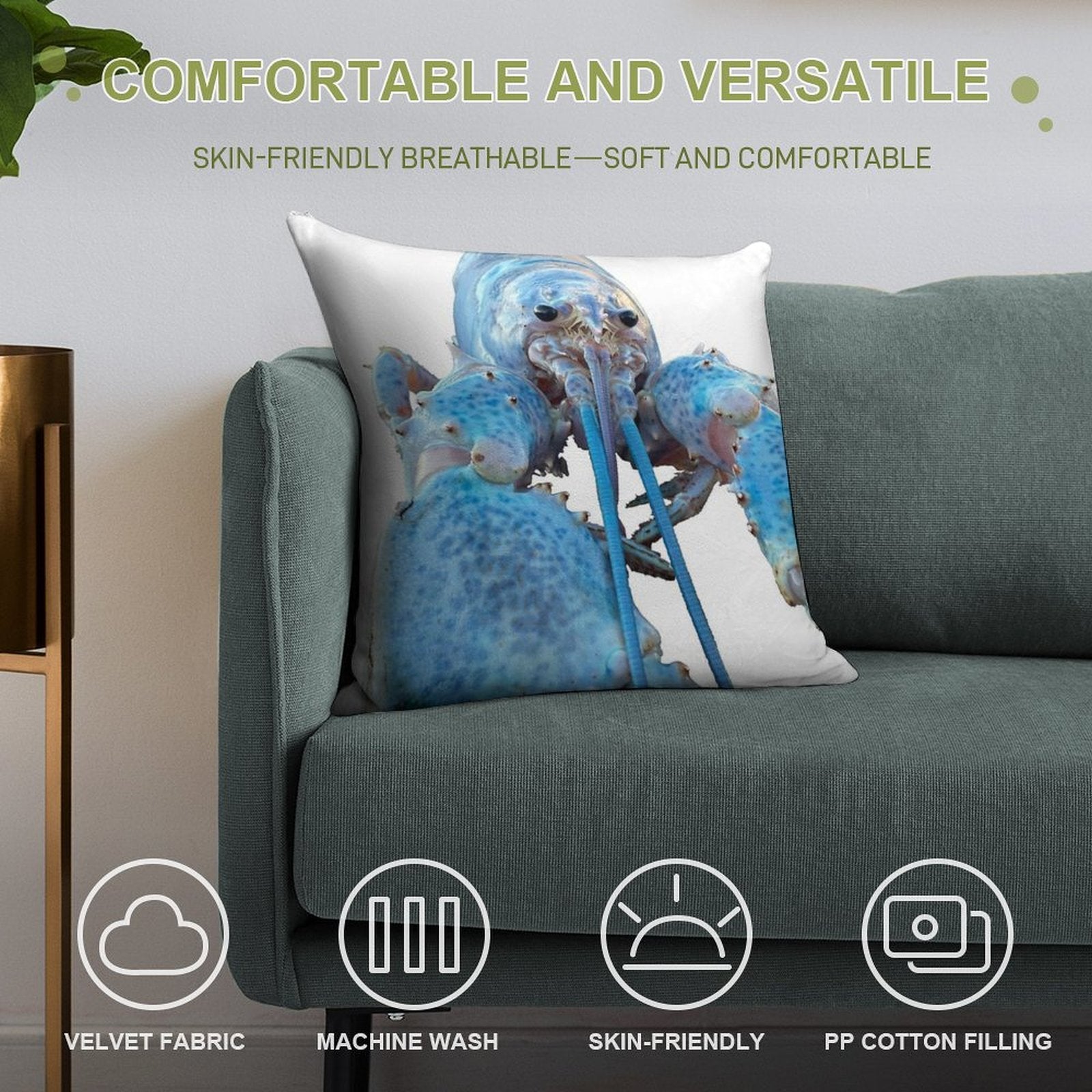 Blue Lobster Jumpscare Soft Home Decor Throw Pillow