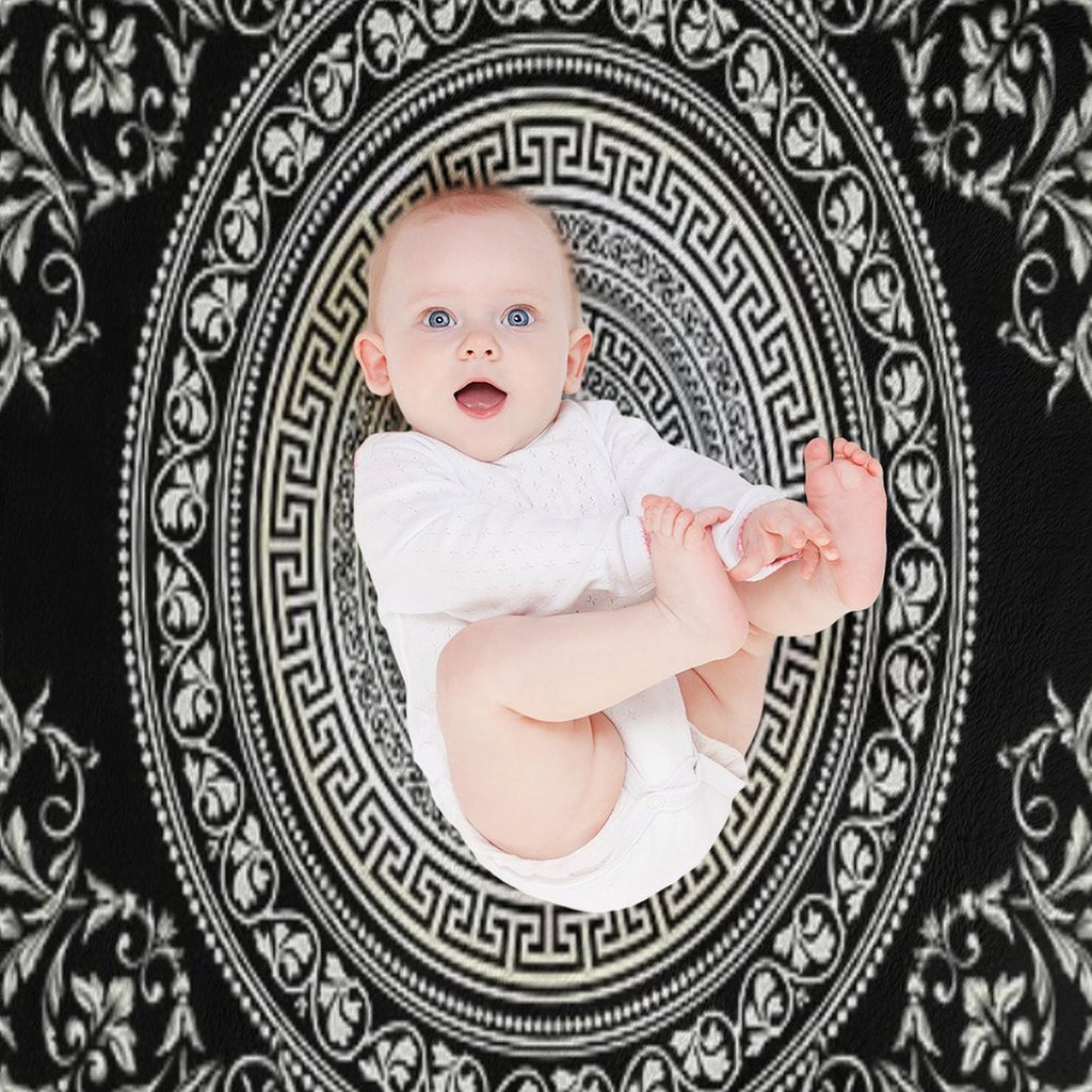 Greek Key Meander Black Cream Ornate Medallion All-season Throw Blanket