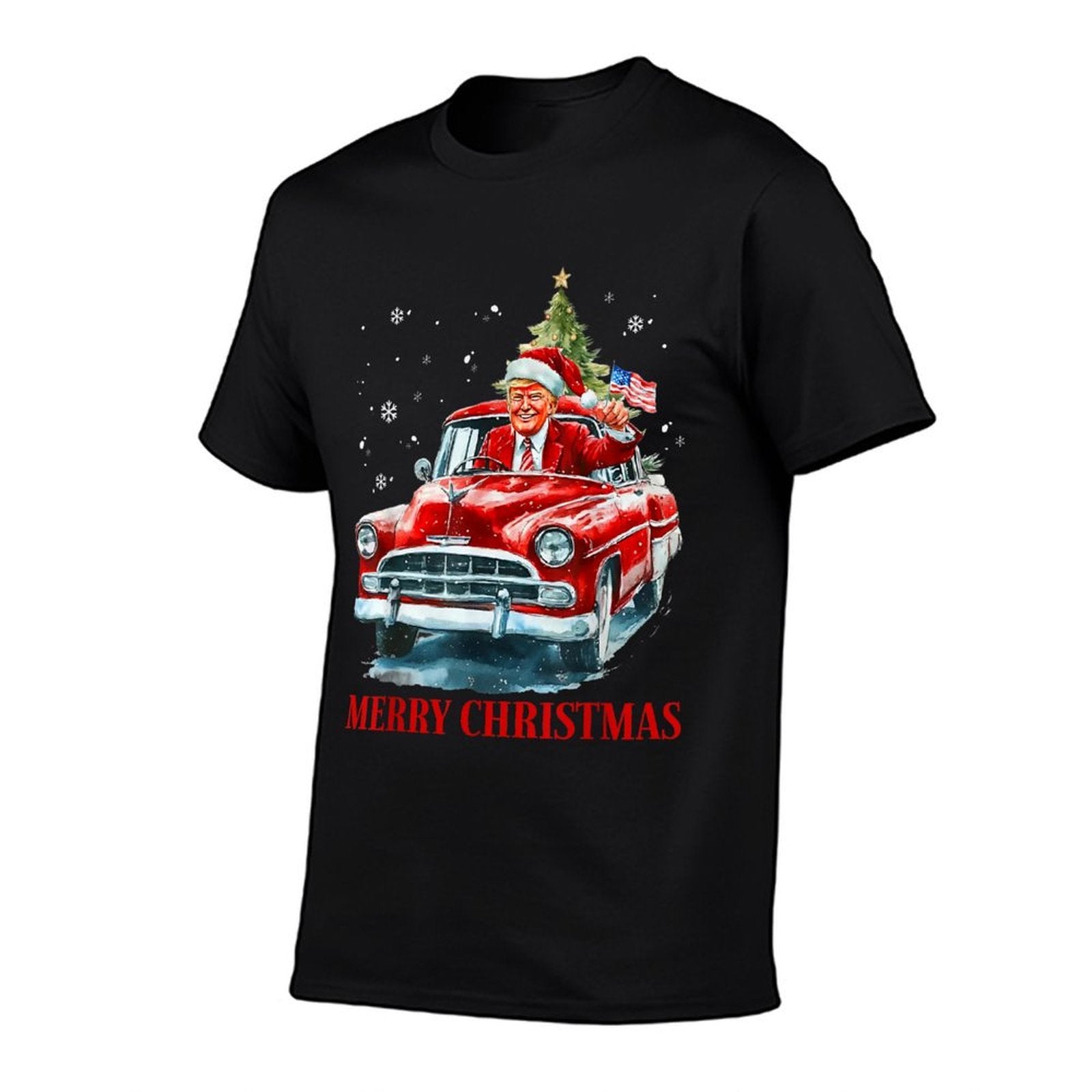 Funny Santa Trump Riding Red Truck Merry Christmas Xmas 2025  Trendy Pattern T-Shirt