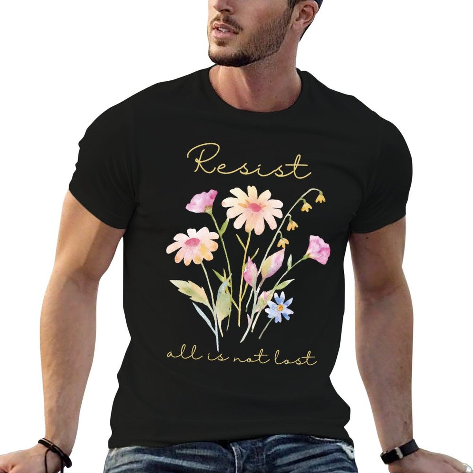Resist Subtle Anti Trump Floral Botanical Protest Political  Stretchy T-Shirt