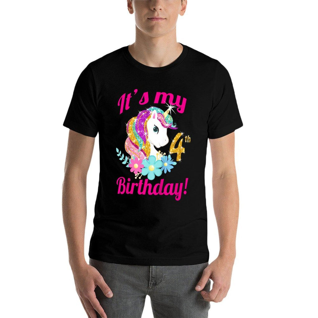 Kids Its My Birthday Girl Unicorn 4th (4 Year Old) Outfit  Wrinkle-resistant T-Shirt