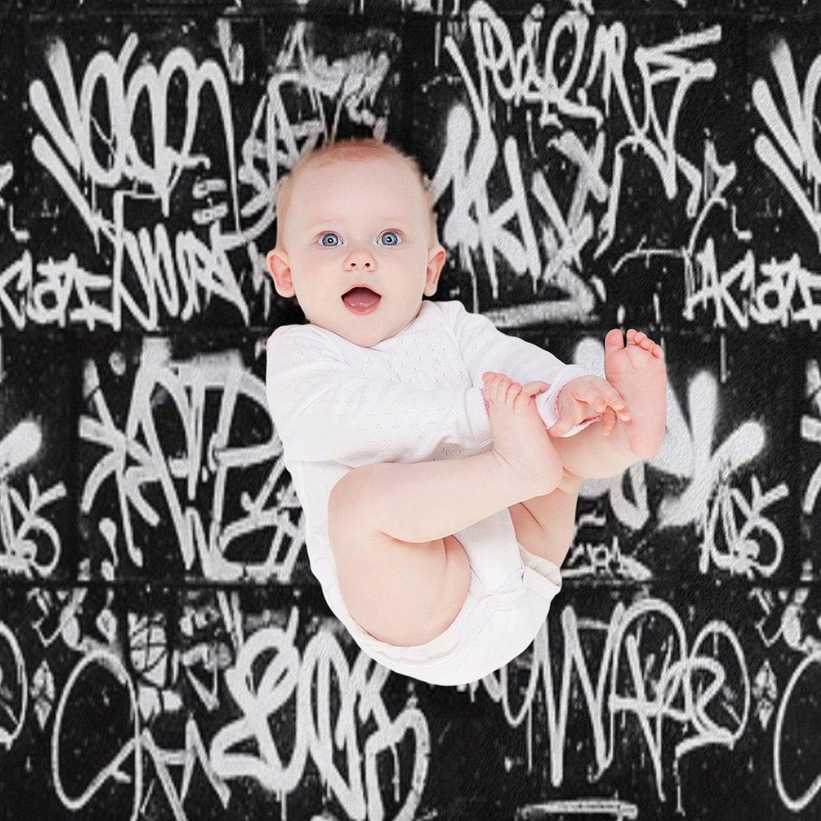 White Graffiti Tags on Black Wall Mural Durable Throw Blanket