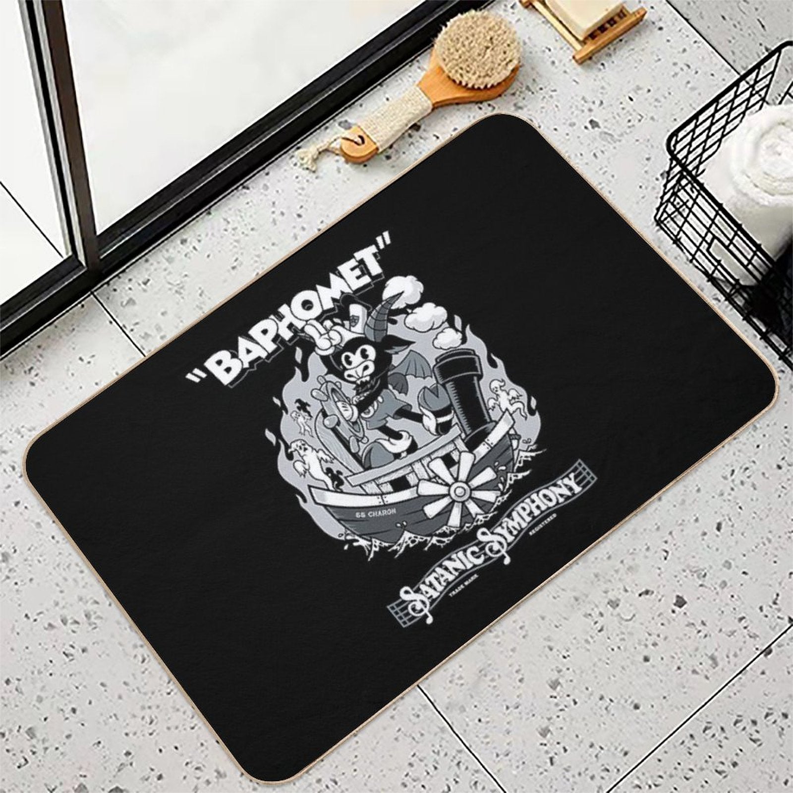 Vintage Cartoon Baphomet - Steamboat Baphy - Occult - Satanic Symphony  Fade-Resistant Bath Mat