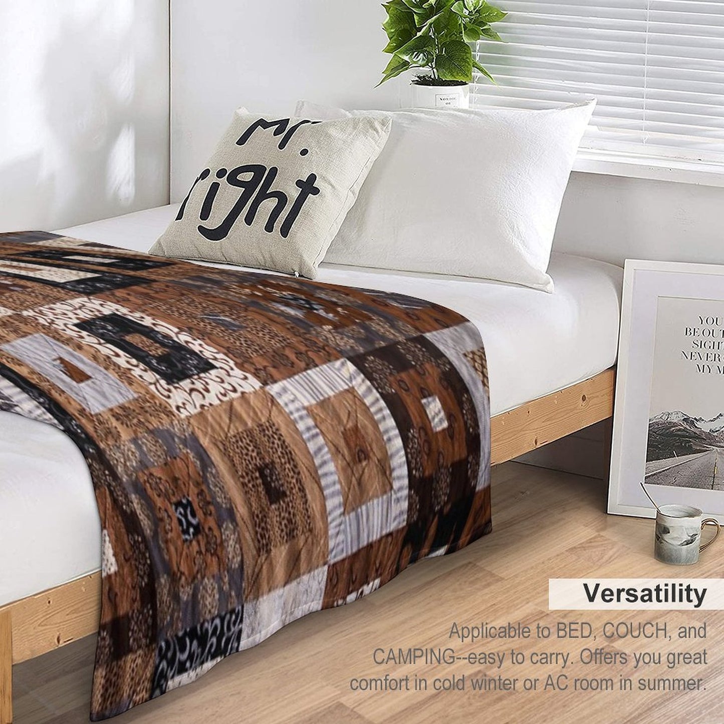 Classic Retro Brown Quilted Patchwork Quilting Pattern Mosaic Motif Multi-functional Throw Blanket