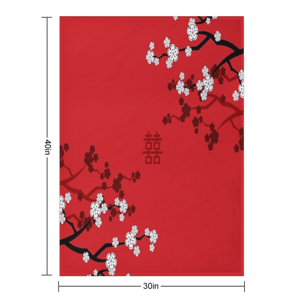 White Oriental Cherry Blossoms on Red And Chinese Wedding Double Happiness  Japanese Sakura © Fatfatin Compact Throw Blanket