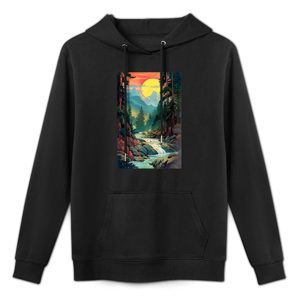 Mountains Trees River Waterfall Woodsy Nature Scene Outdoors Customizable Surface Hoodie