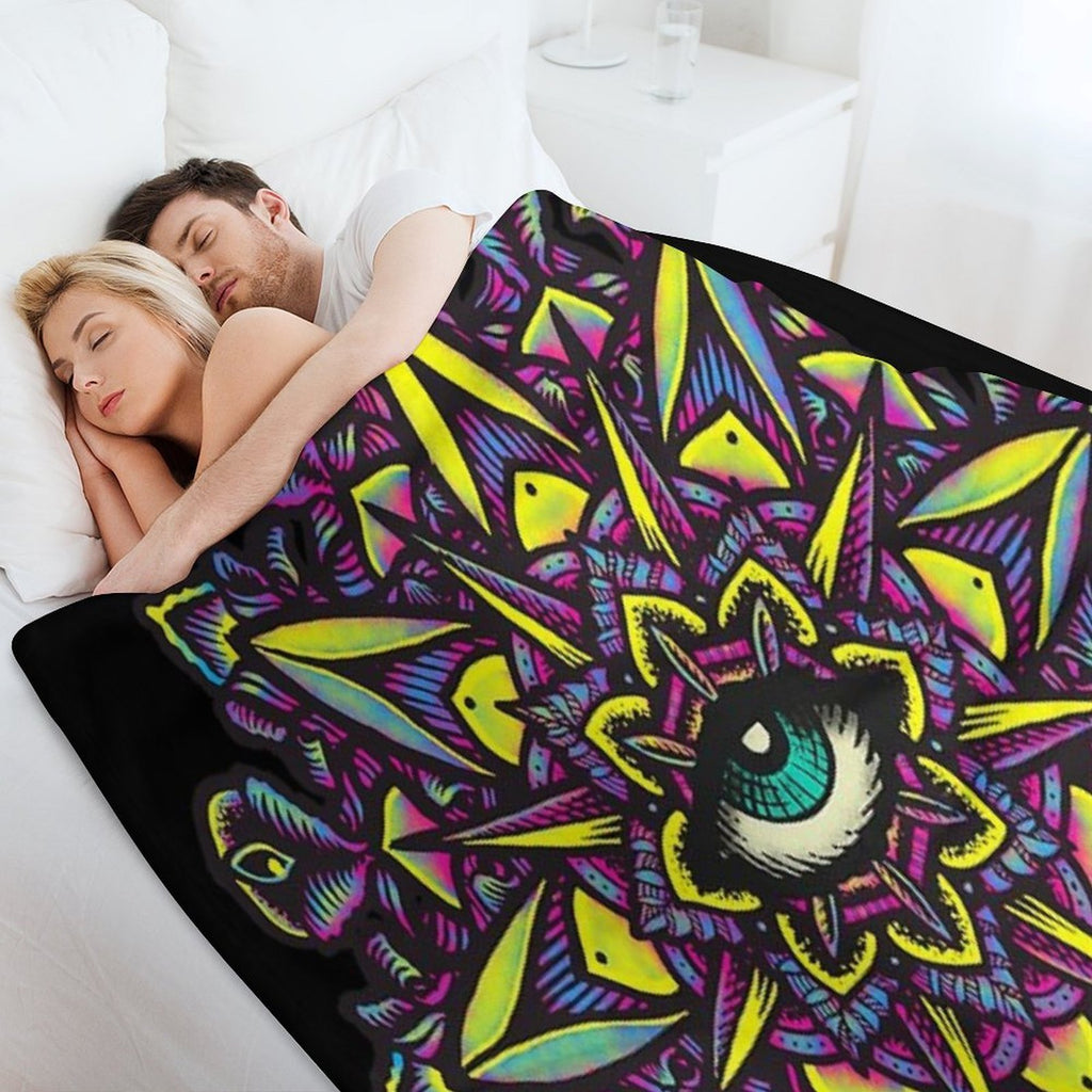 Dharma Wheel Neon Mandala Eye Machine-washable Throw Blanket