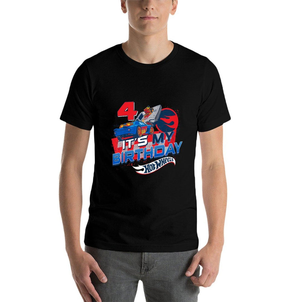 Kids Hot Wheels Race Team It's My 4th Birthday  Polyester Blend T-Shirt