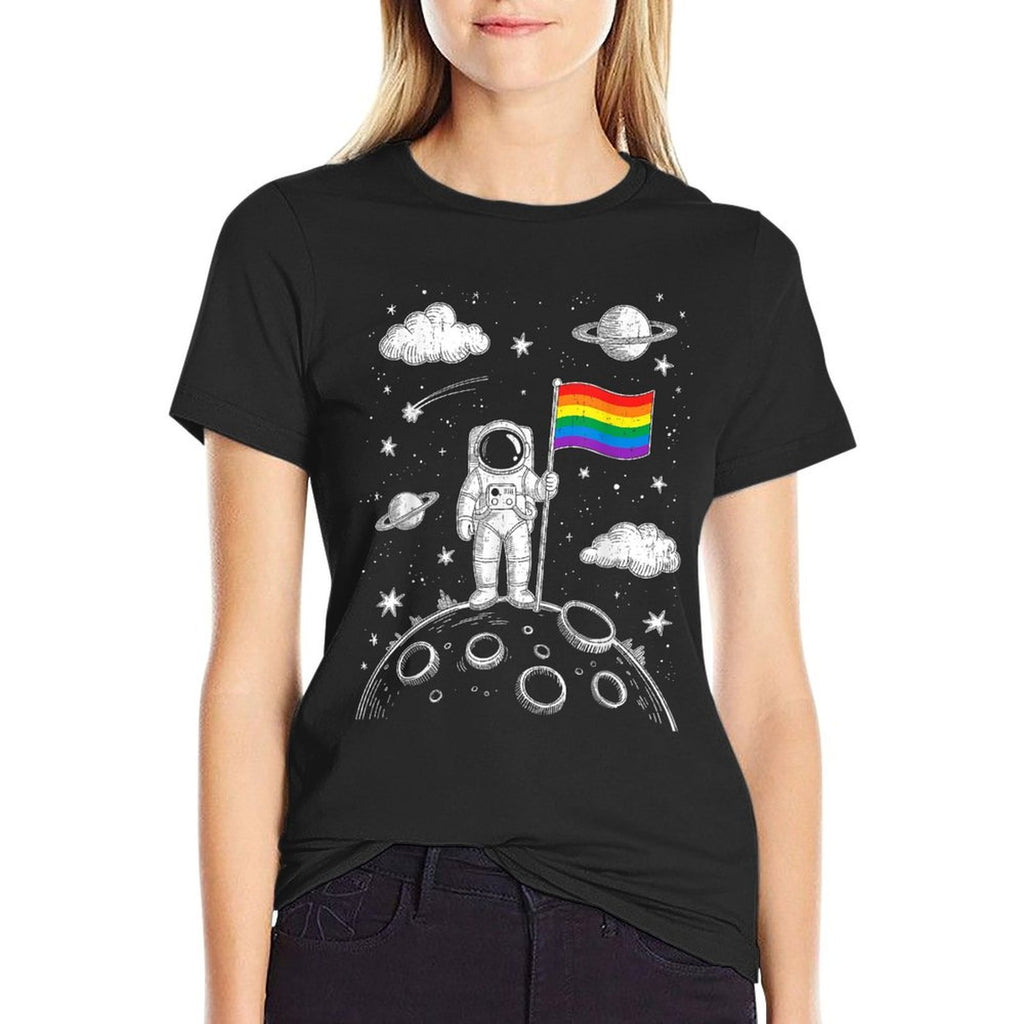 Rainbow Space LGBTQ Gay Pride Astronaut Moon Men Women  Tagless Design T-Shirt