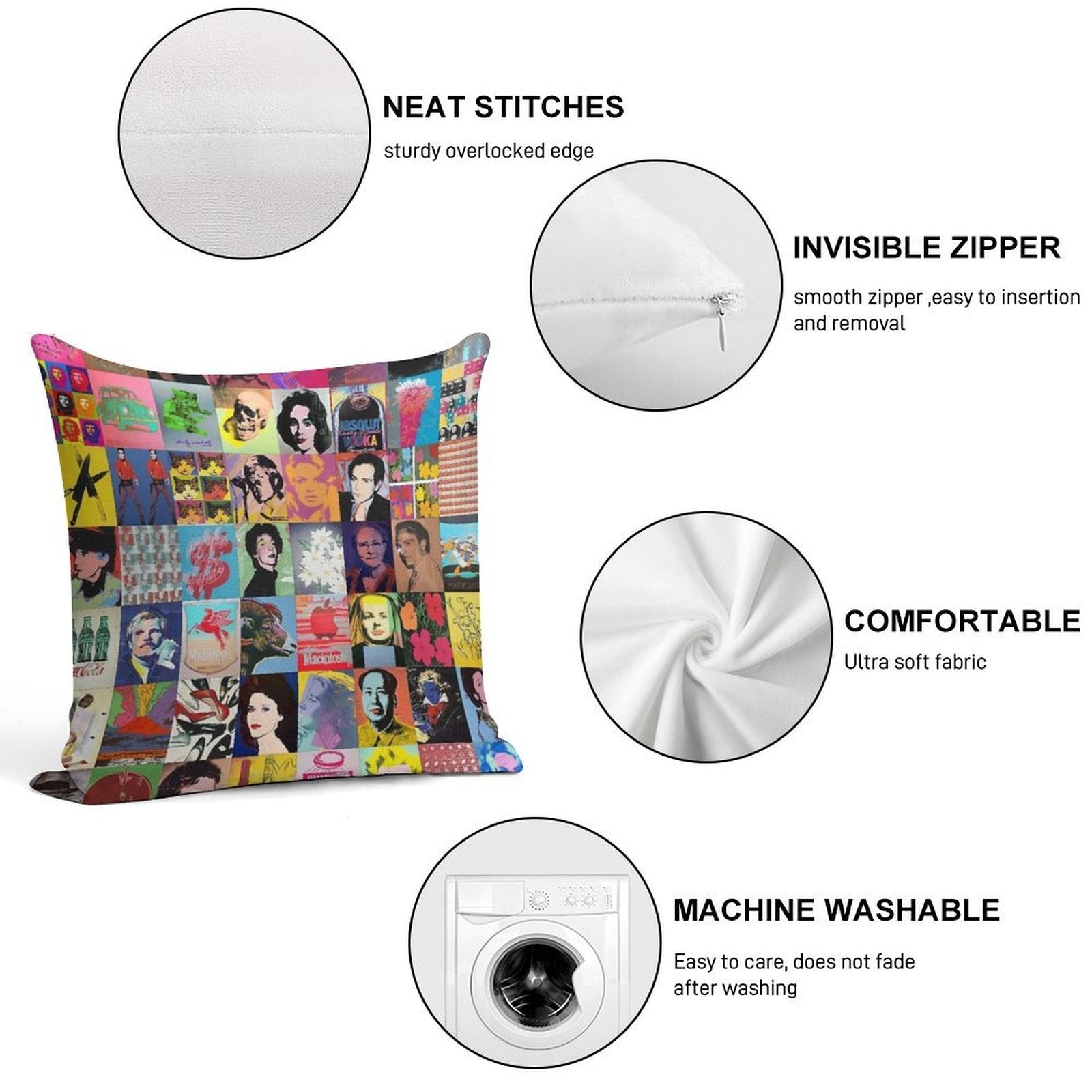 Andy Warhol Soft Short Plush Fabric Throw Pillow