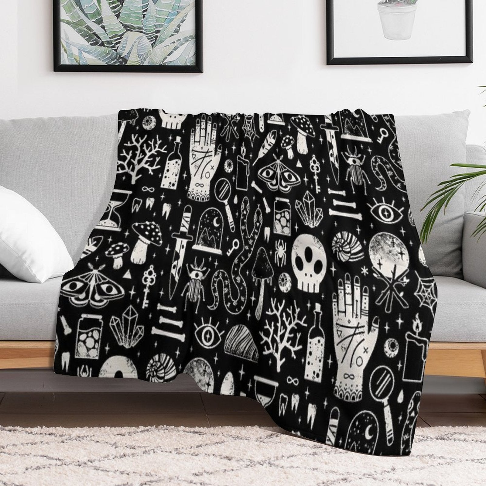 Curiosities Bone Black Easy Care Throw Blanket