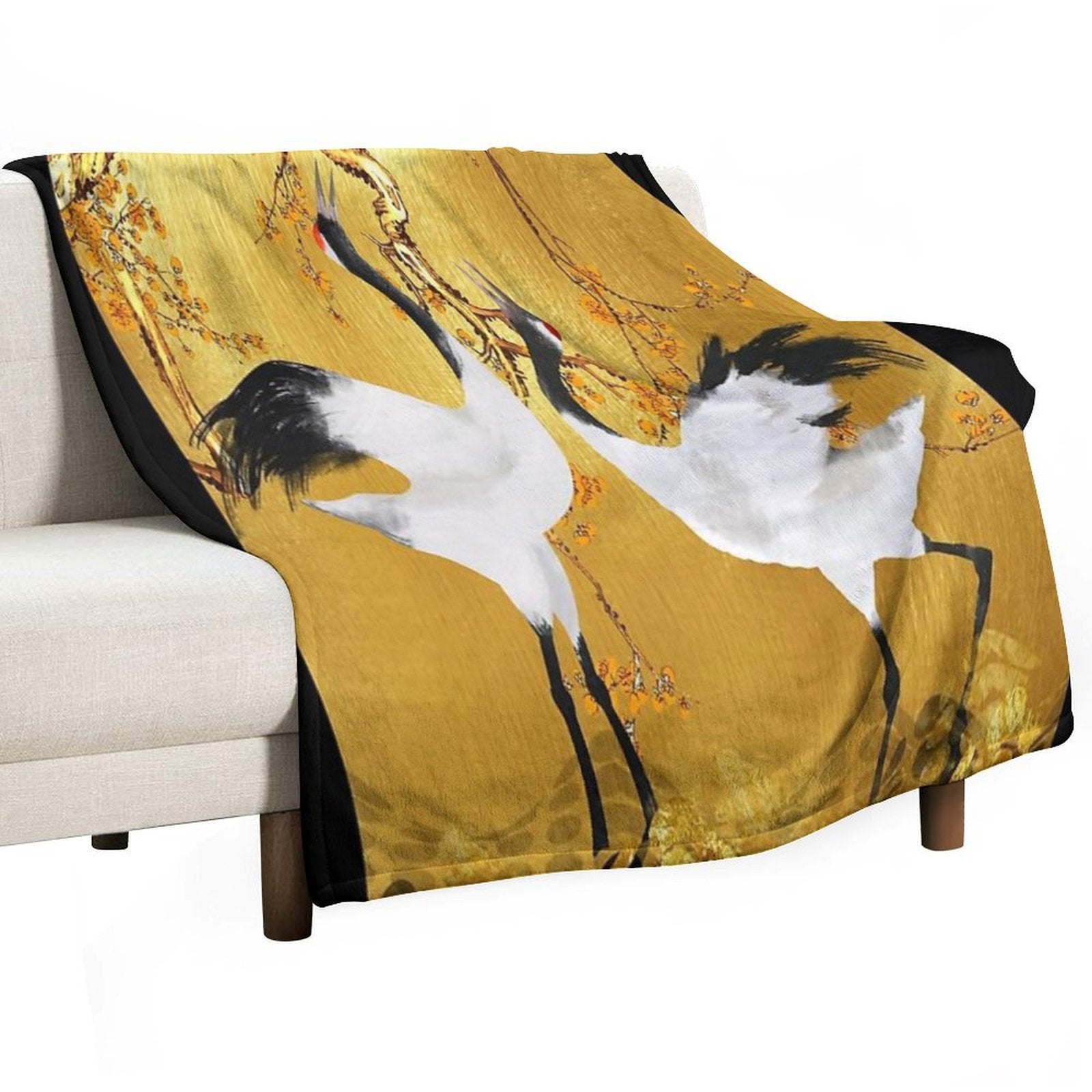 Golden Cranes Japanese Art Anti-pilling Throw Blanket