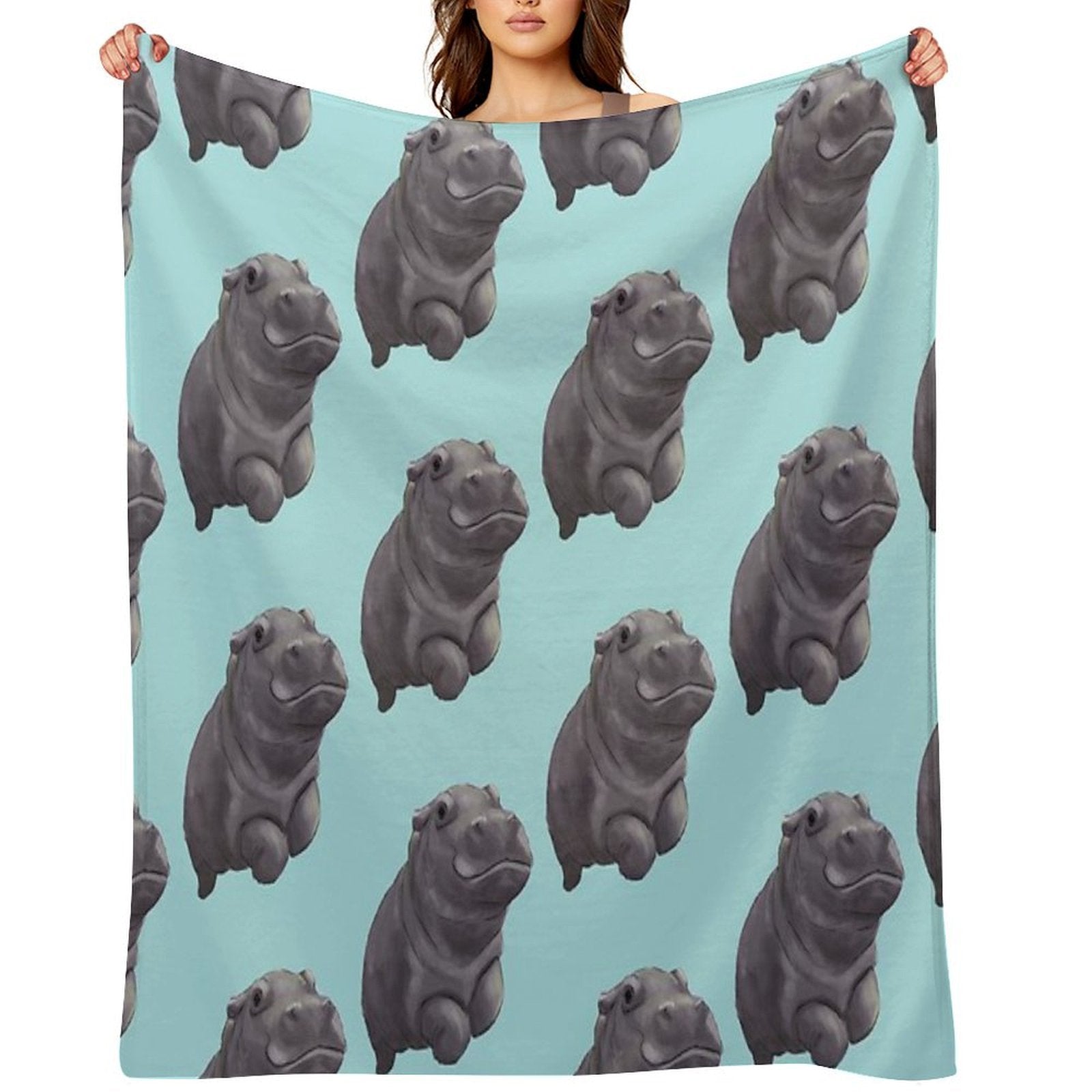 Cute Painted Baby Hippo Swimming - Digital Painting Quick-dry Throw Blanket