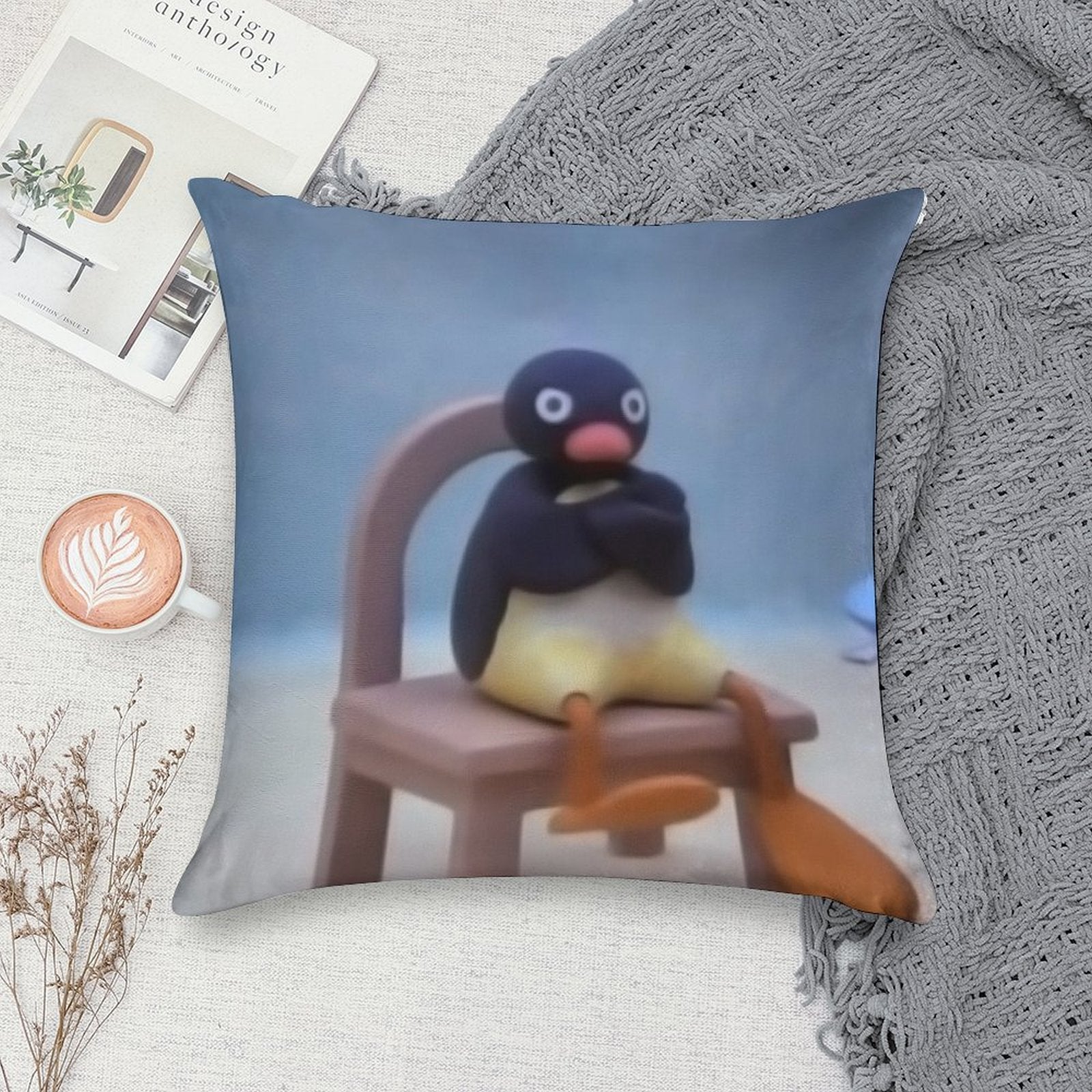 Angry Pingu Soft Multiple Sizes Throw Pillow