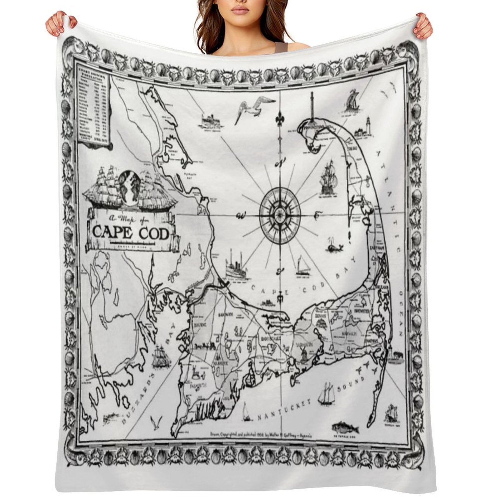 Vintage Map of Cape Cod BW All-season Throw Blanket