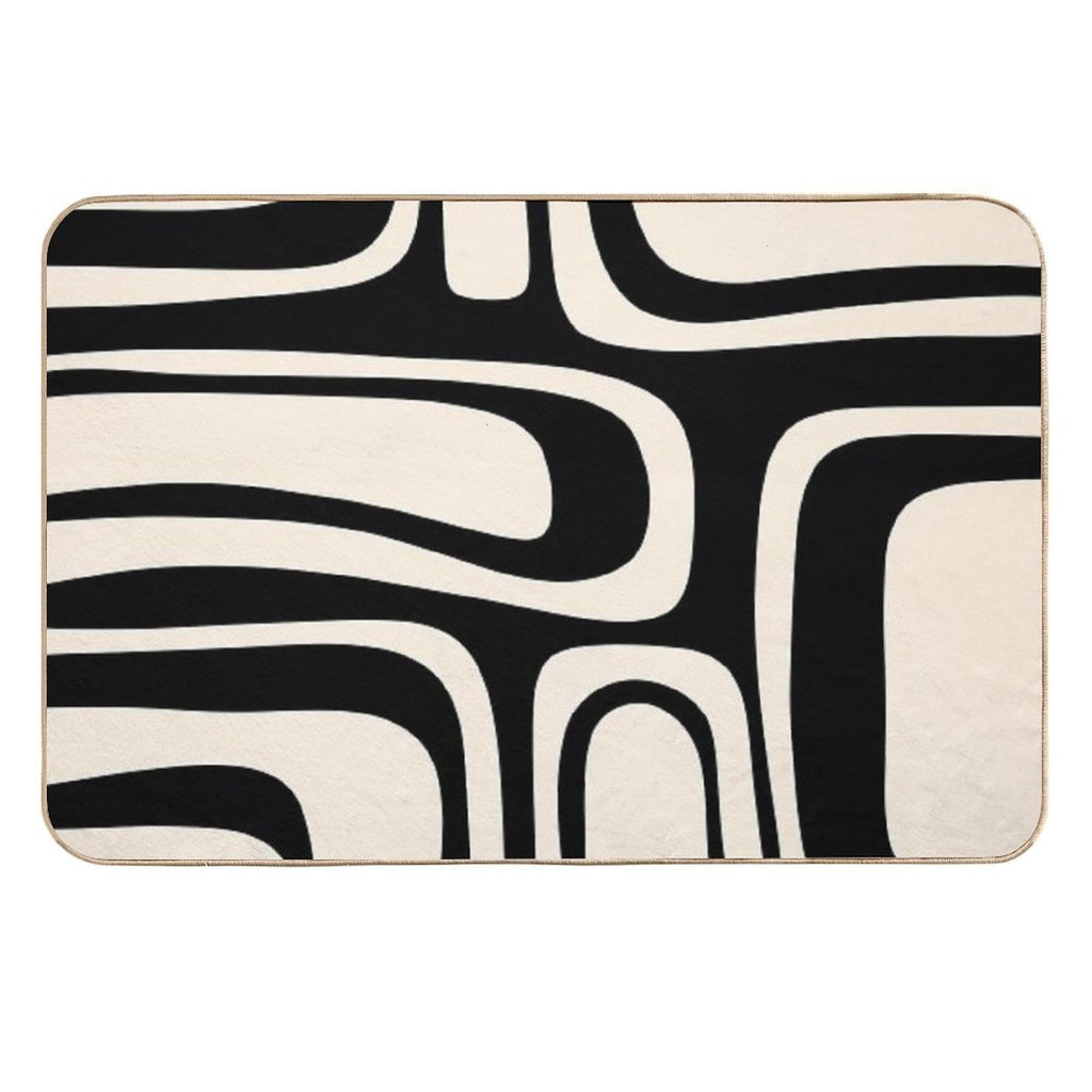 Palm Springs Retro Midcentury Modern Abstract Pattern Black And Almond Cream  Easy Maintenance Bath Mat