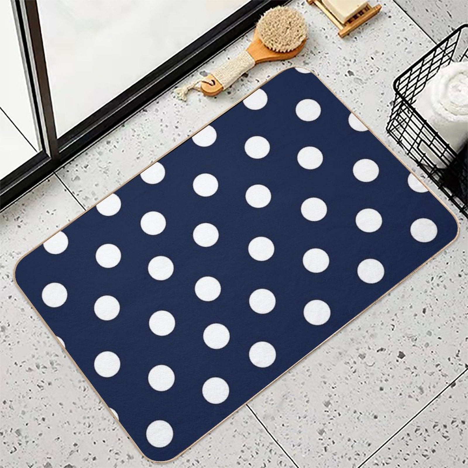 Navy Blue And White Large Polka Dot  Slip-Resistant Bath Mat