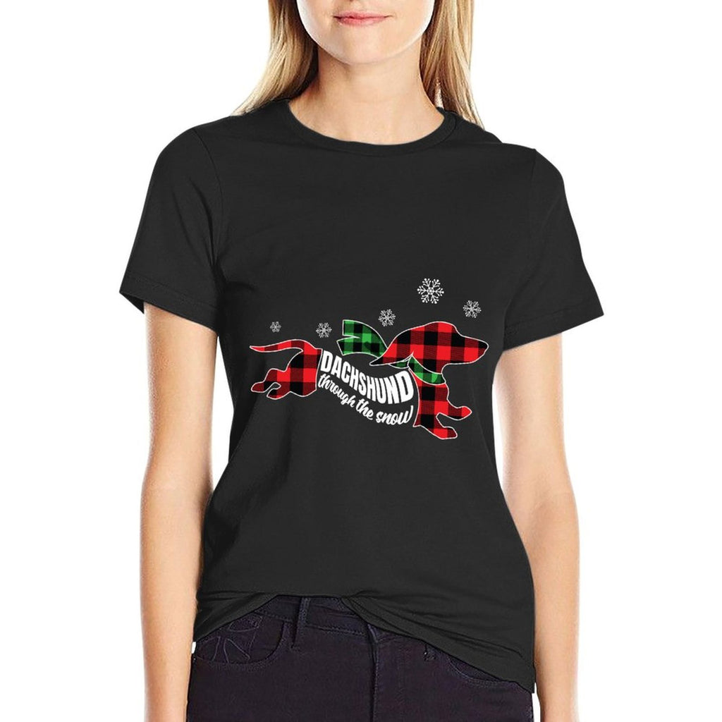 Dachshund Through The Snow Doxie Dog Plaid Christmas Gift  Breathable T-Shirt