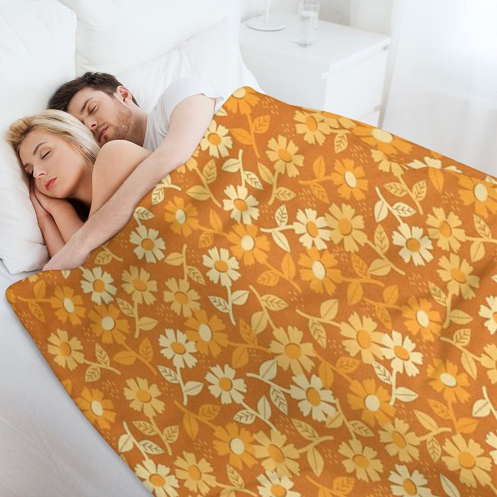 Gold Floral Machine-washable Throw Blanket