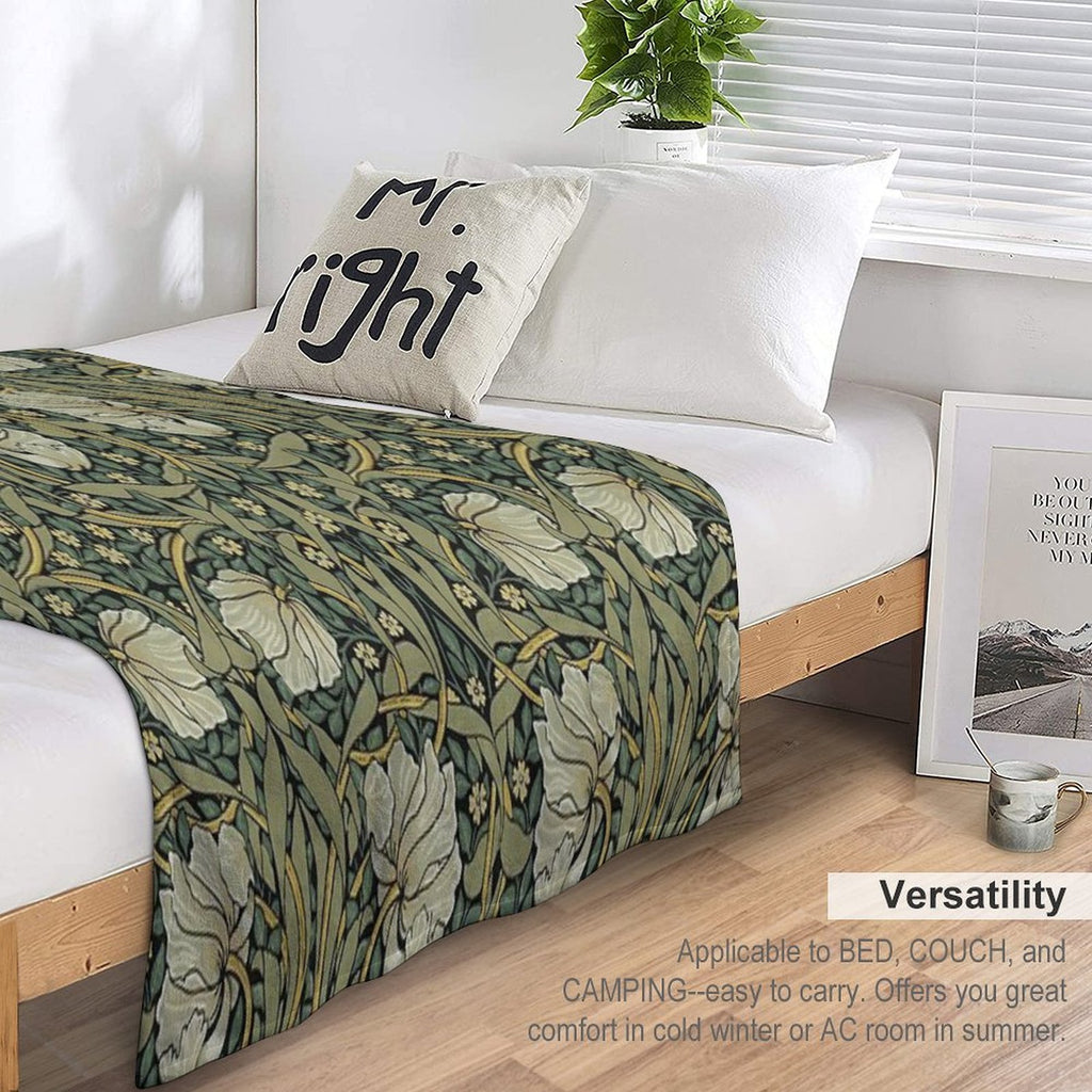 William Morris Green Vintage Floral HD Premium Throw Blanket