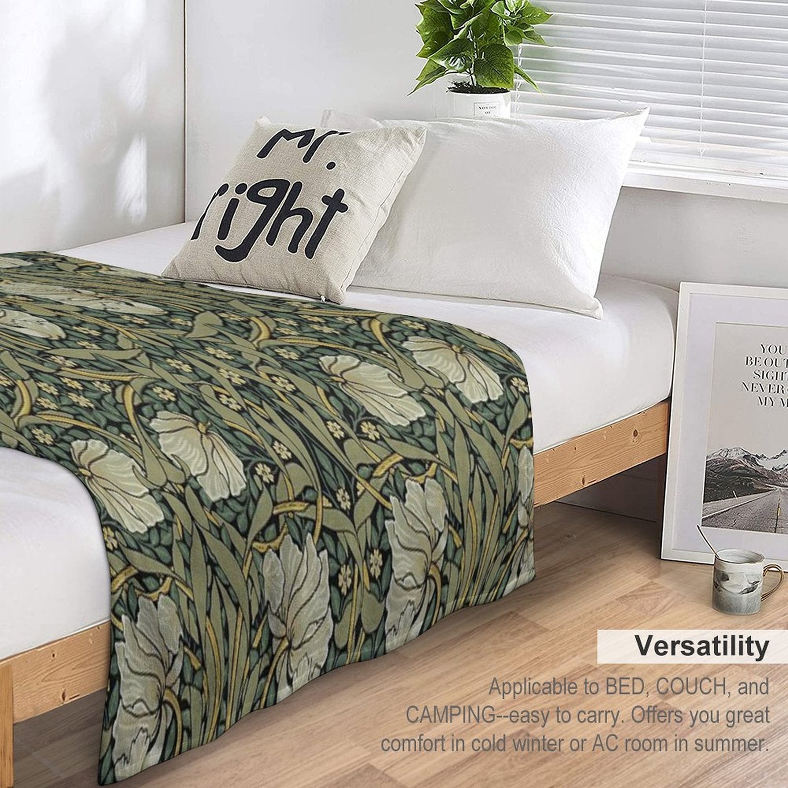 William Morris Green Vintage Floral HD Premium Throw Blanket