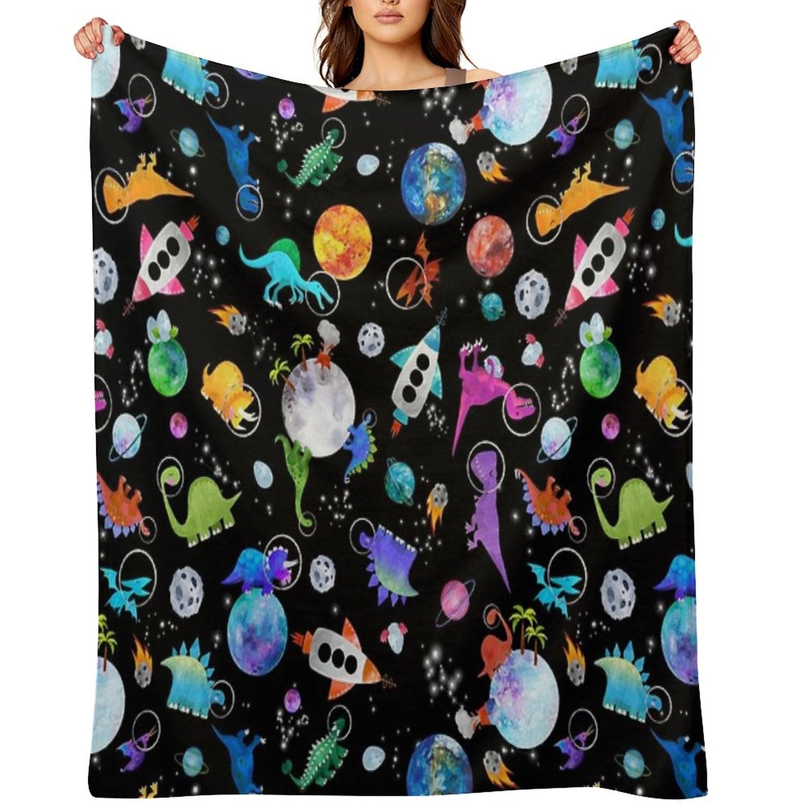 Dinosaur Astronauts In Outer Space Anti-pilling Throw Blanket