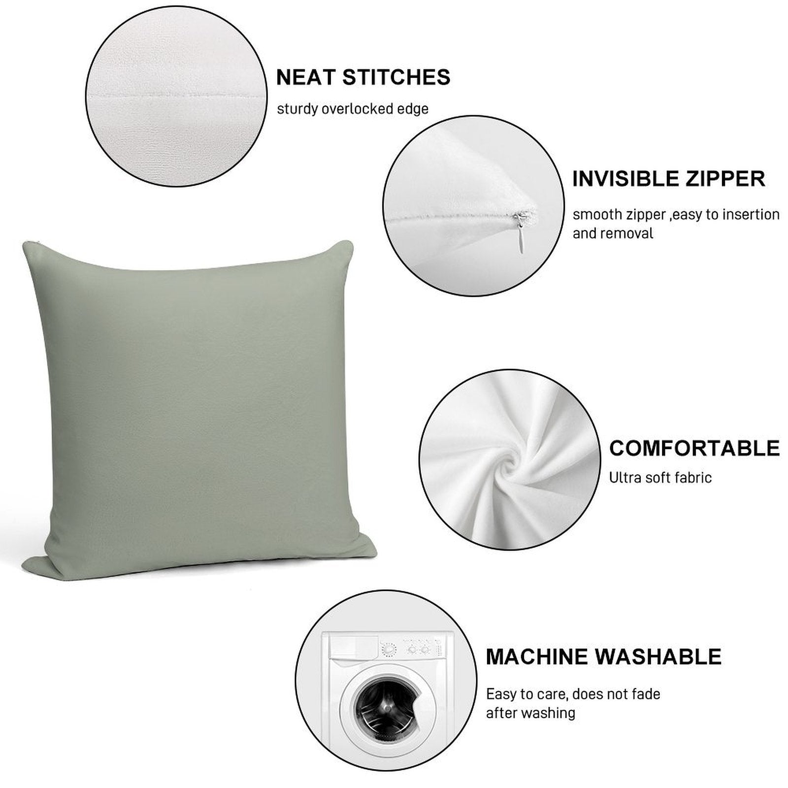 Desert Sage Grey Green Solid Color Soft Reinforced Edging Throw Pillow