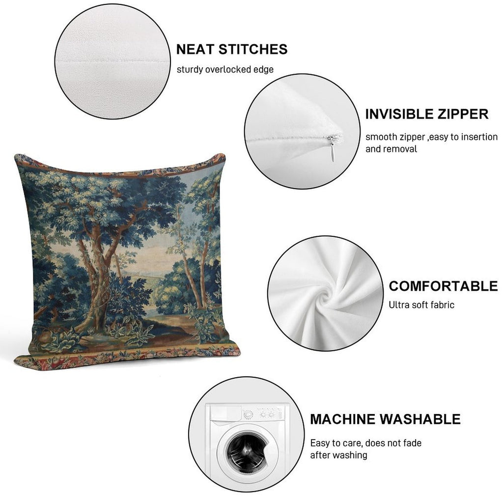 GREENERY, TREES IN WOODLAND LANDSCAPE Antique Flemish Tapestry Soft Luxury Feel Throw Pillow