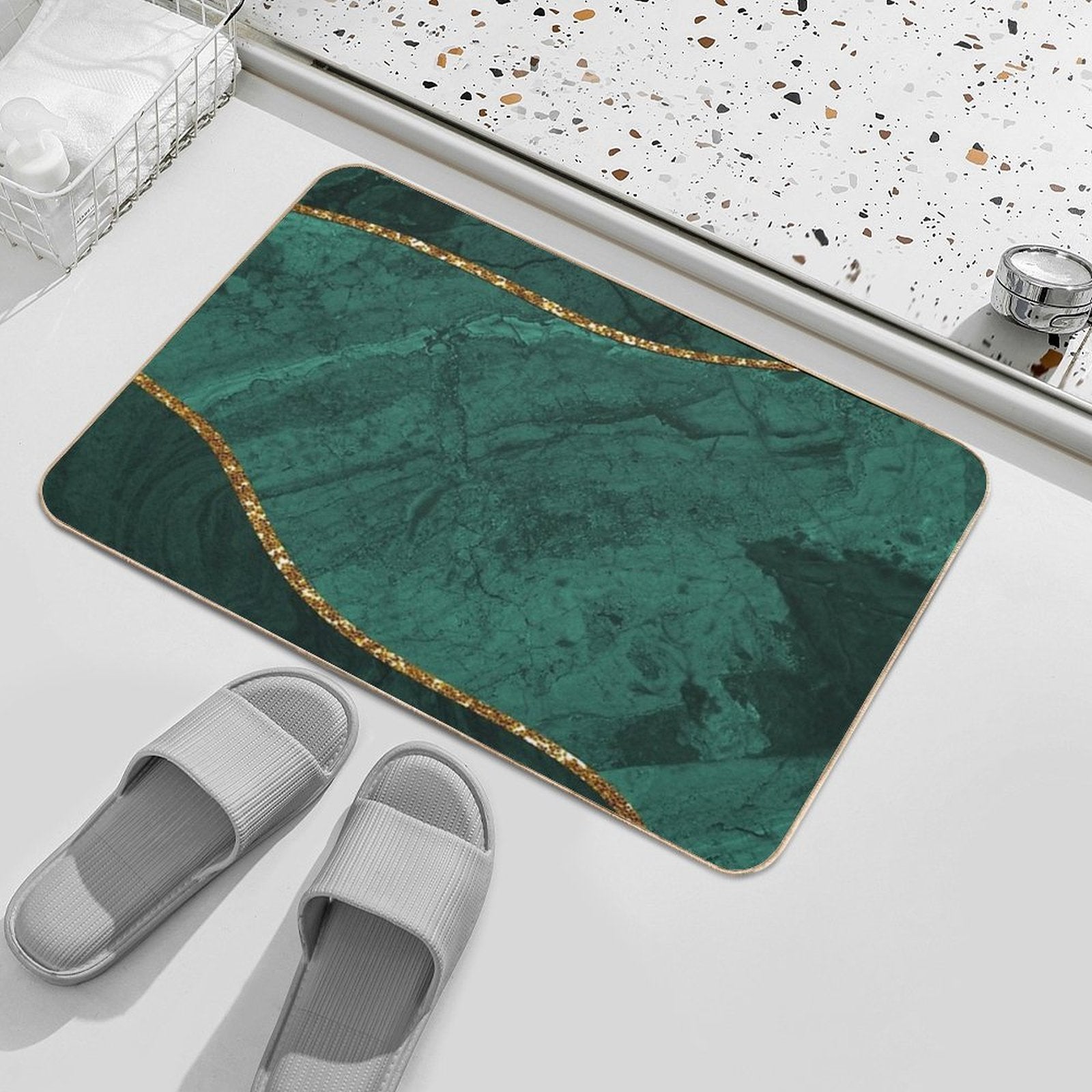 Organic Marbled Pattern Emerald Green  High-Traffic Bath Mat