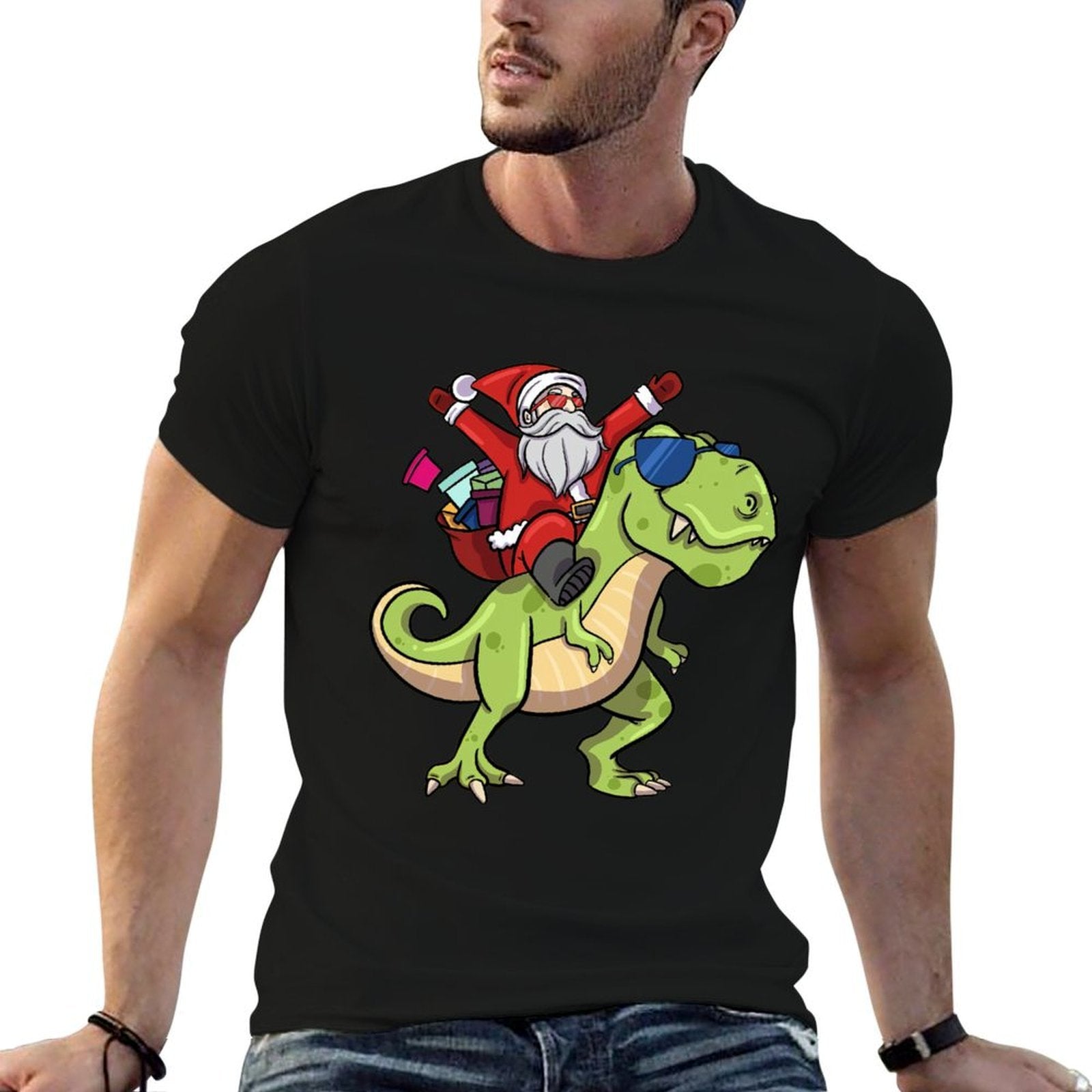 Santa Riding Dinosaur T Rex Christmas Boys Men Xmas Squad  Odor-resistant T-Shirt