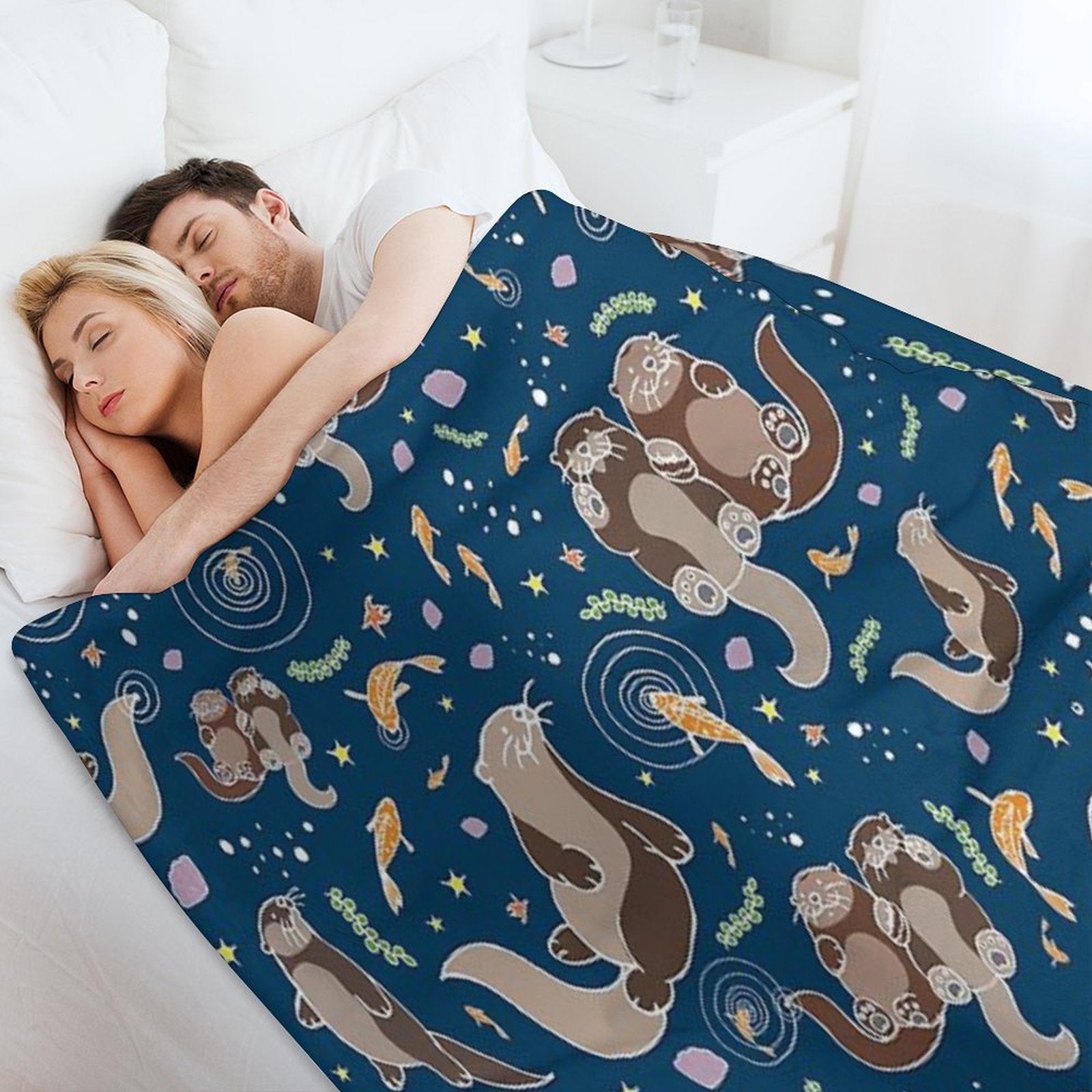 Sea Otters at Night Compact Throw Blanket