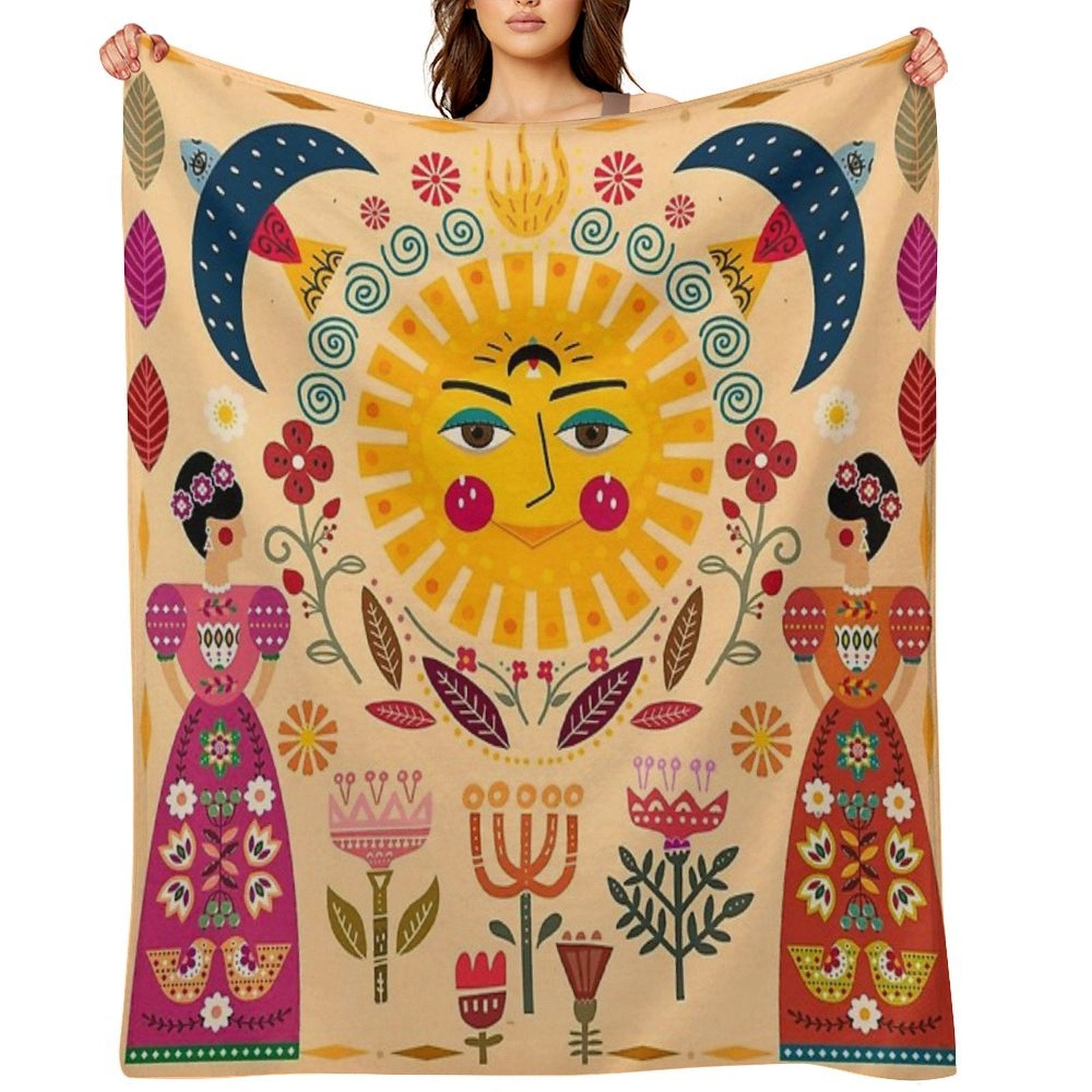 Folk Art Inspired By The Fabulous Frida Compact Throw Blanket