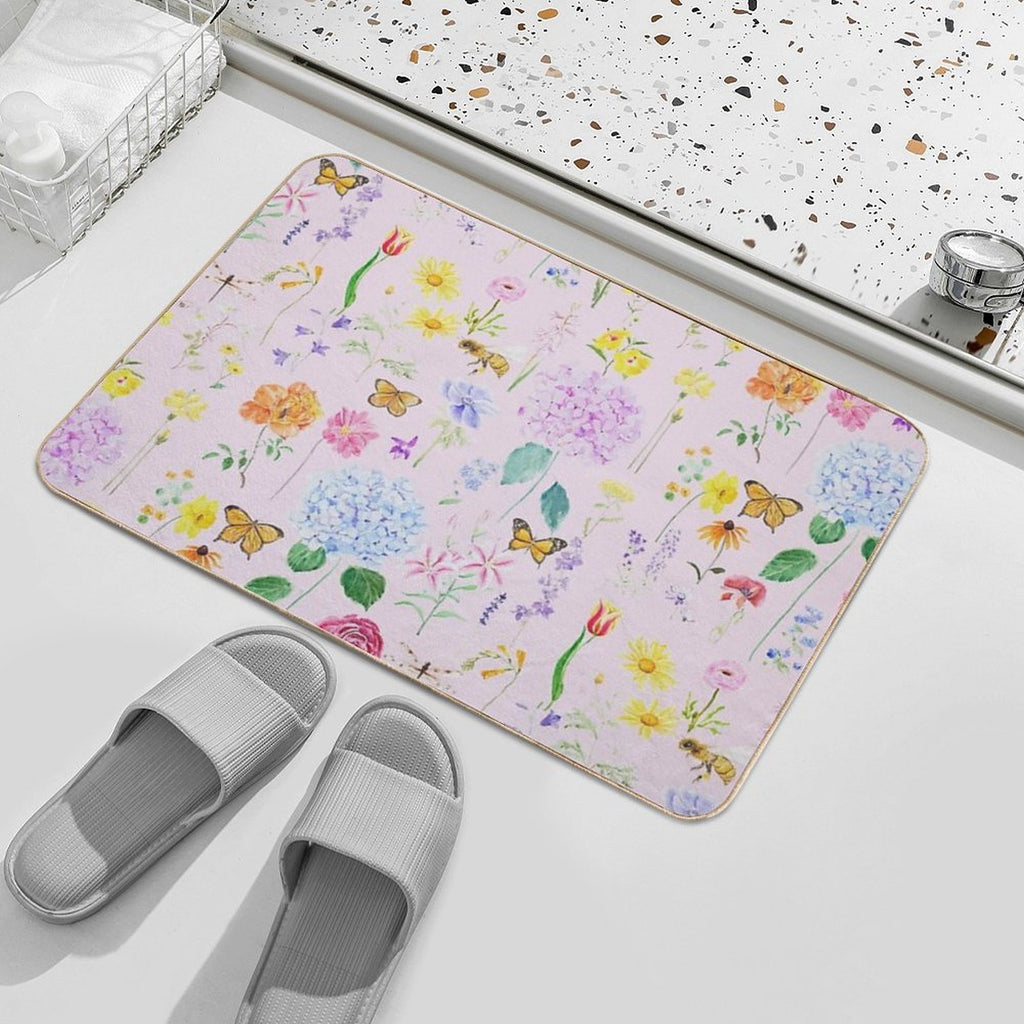 Copy of Summer Garden Flowers  Oil Painting Effect Pink Background  Anti-Trip Bath Mat