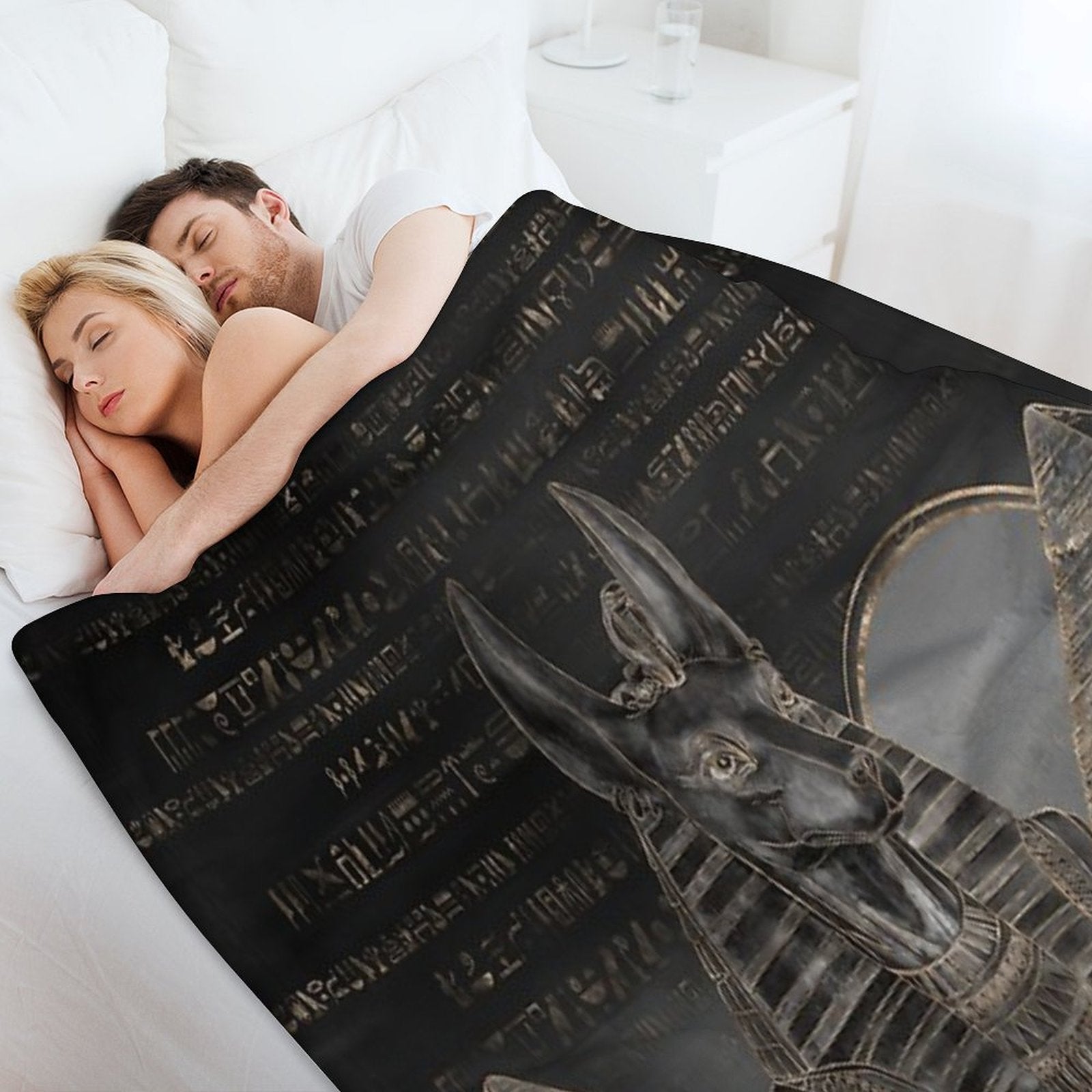 Anubis on Egyptian Pyramids Landscape Travel-friendly Throw Blanket
