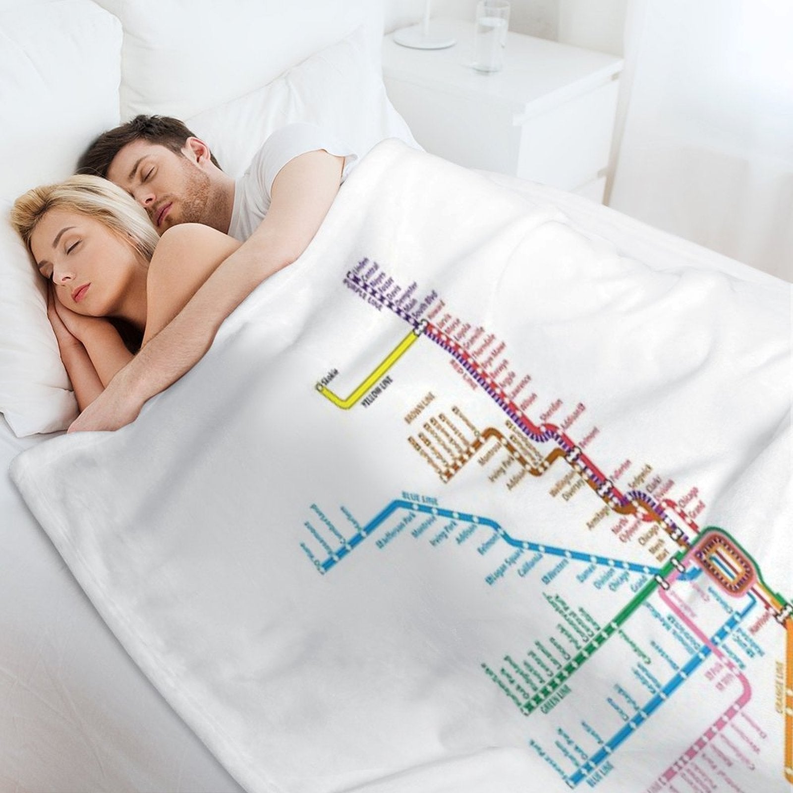 Chicago Trains Map Velvety-soft Throw Blanket