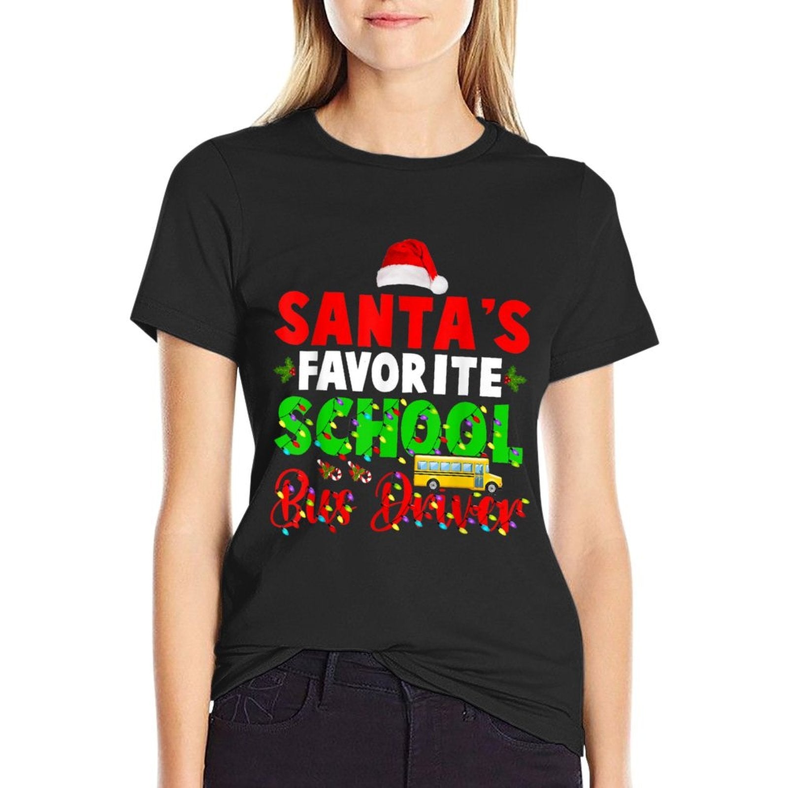 Santas Favorite School Bus Driver Christmas Bus Driver  Relaxed-fit T-Shirt