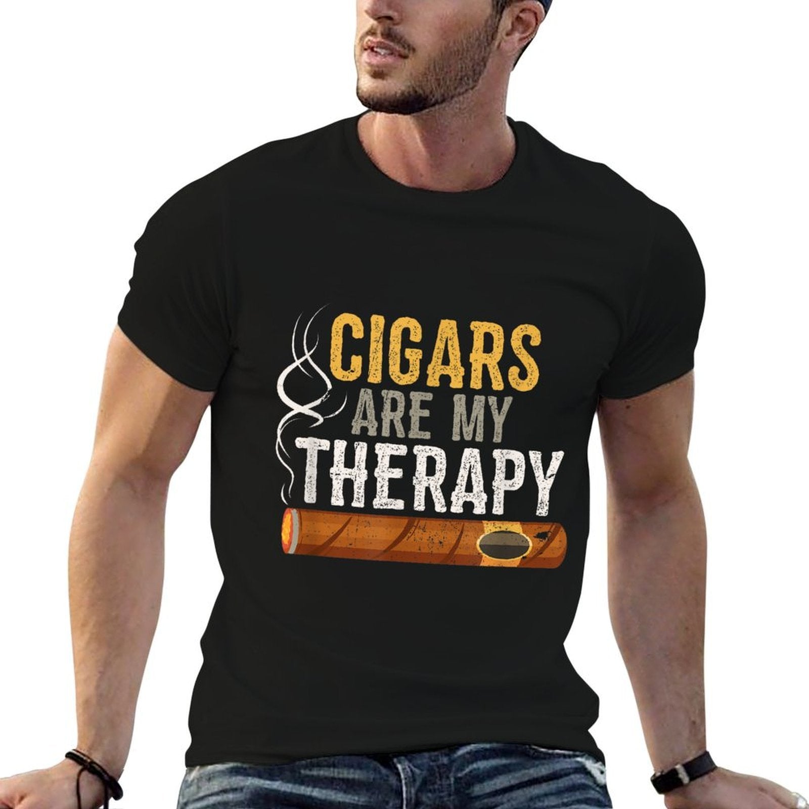 Cigars Are My Therapy Funny Humor Smoking Lover  Stretchy T-Shirt
