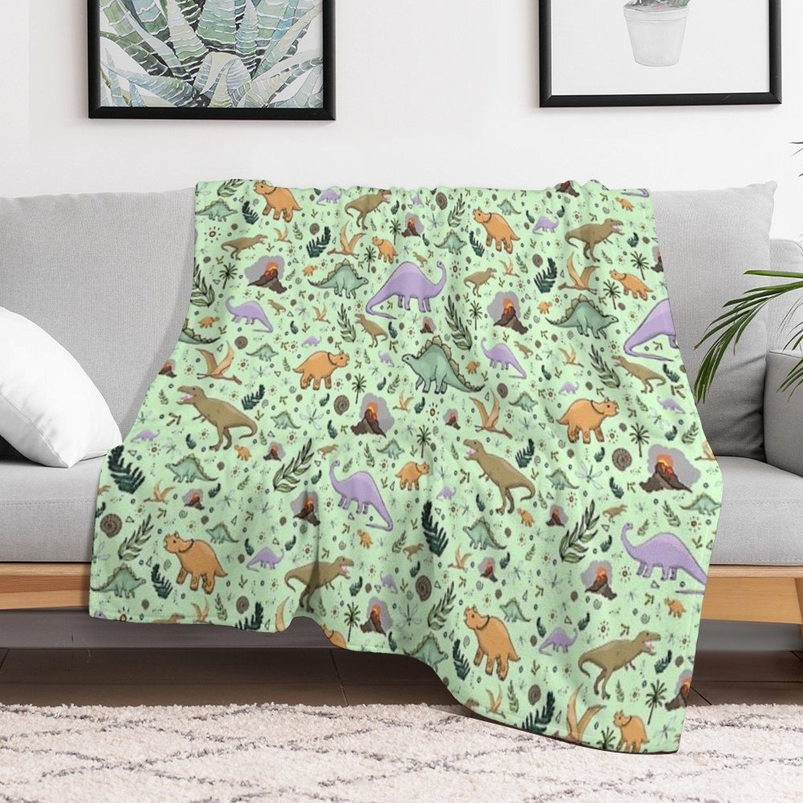 Dinosaurs in Green Anti-pilling Throw Blanket