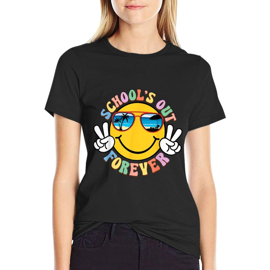 Retro Groovy Schools Out Forever Retired Teacher Retirement  Summer-ready Fabric T-Shirt