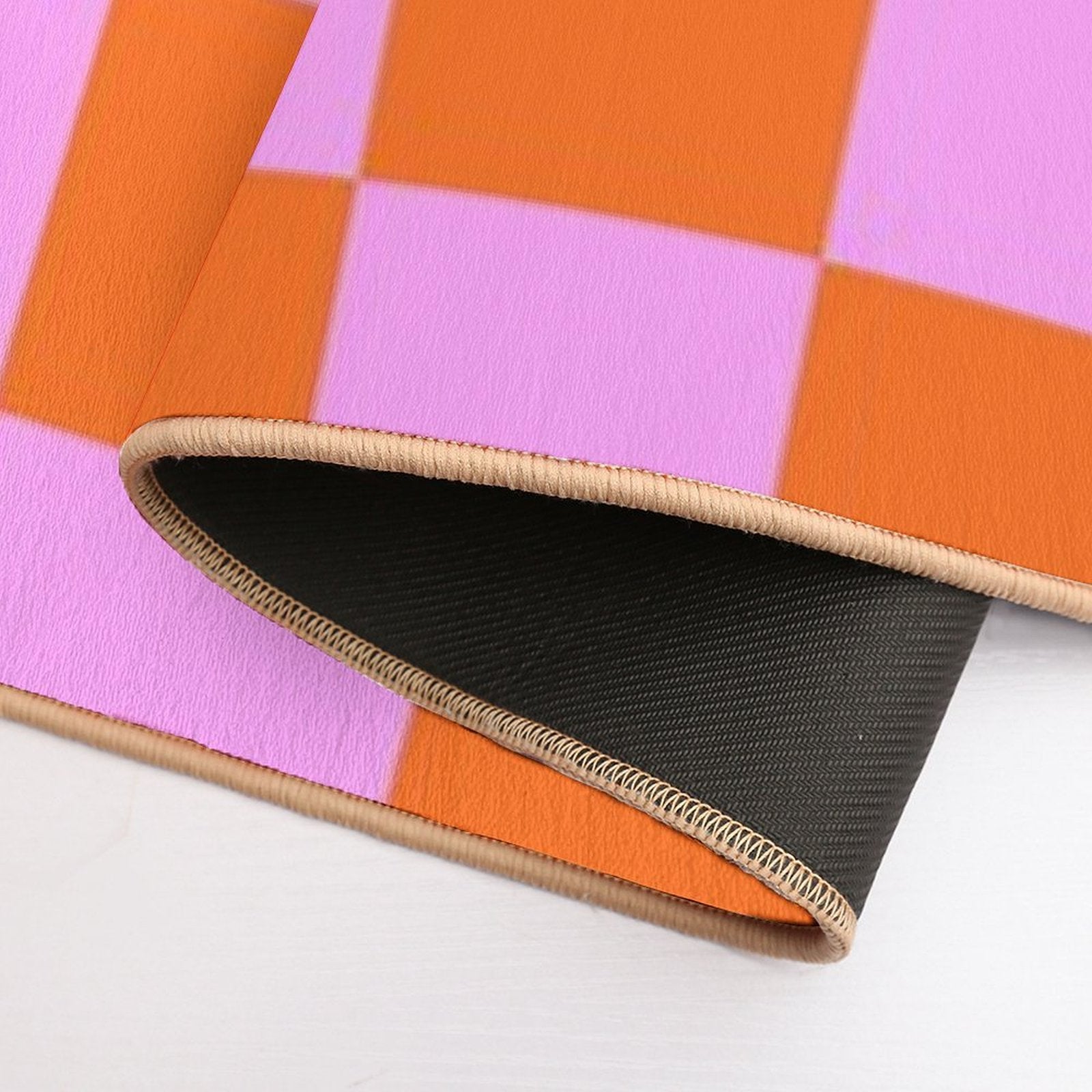 Checkerboard Retro Check Geometric Checked Pattern in Bright Orange Red And Pink  Long-Lasting Bath Mat