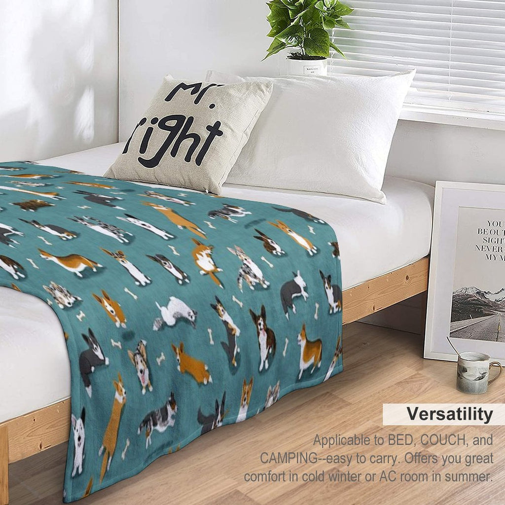 Cardigan Corgi Pattern on Teal Quick-dry Throw Blanket